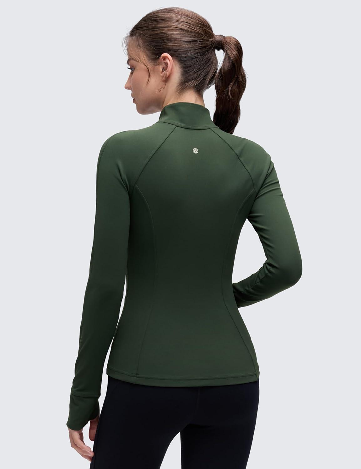 imageCRZ YOGA Butterluxe Hip Length Jackets for Women  Full Zip Athletic Track Tops with Thumb Holes PocketsLegend Green