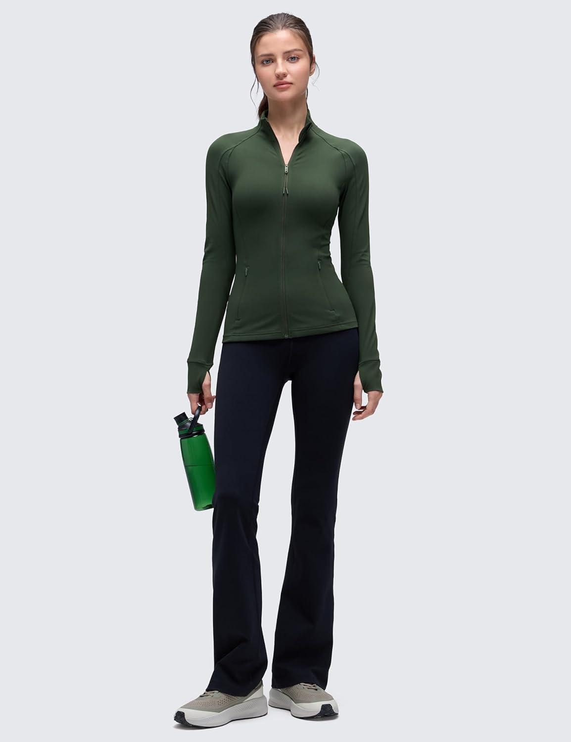 imageCRZ YOGA Butterluxe Hip Length Jackets for Women  Full Zip Athletic Track Tops with Thumb Holes PocketsLegend Green