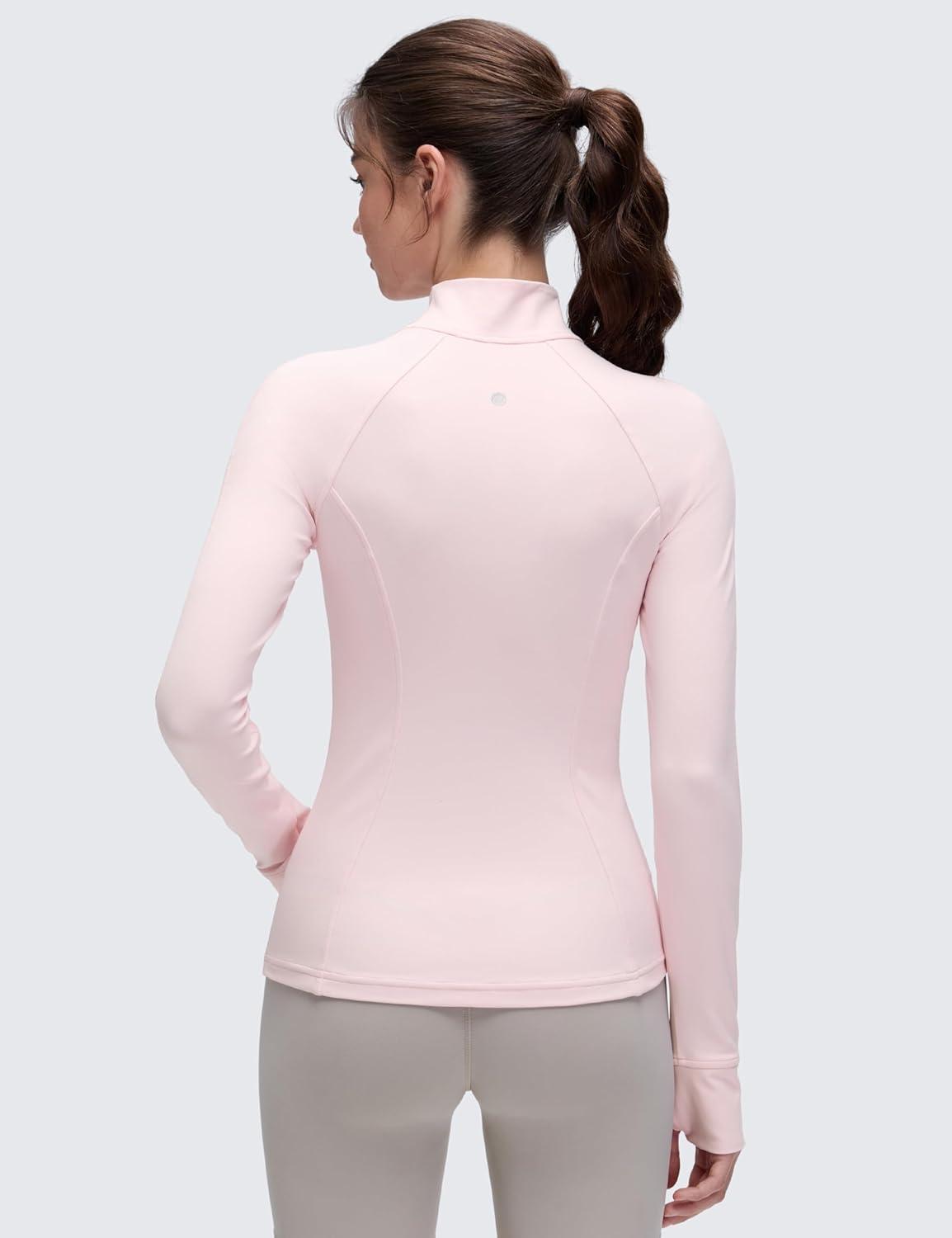 imageCRZ YOGA Butterluxe Hip Length Jackets for Women  Full Zip Athletic Track Tops with Thumb Holes PocketsStrawberry Pink