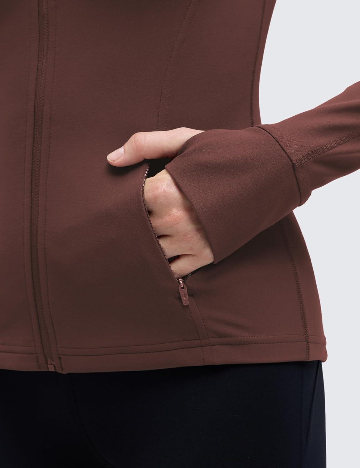 imageCRZ YOGA Butterluxe Hip Length Jackets for Women  Full Zip Athletic Track Tops with Thumb Holes PocketsTaupe