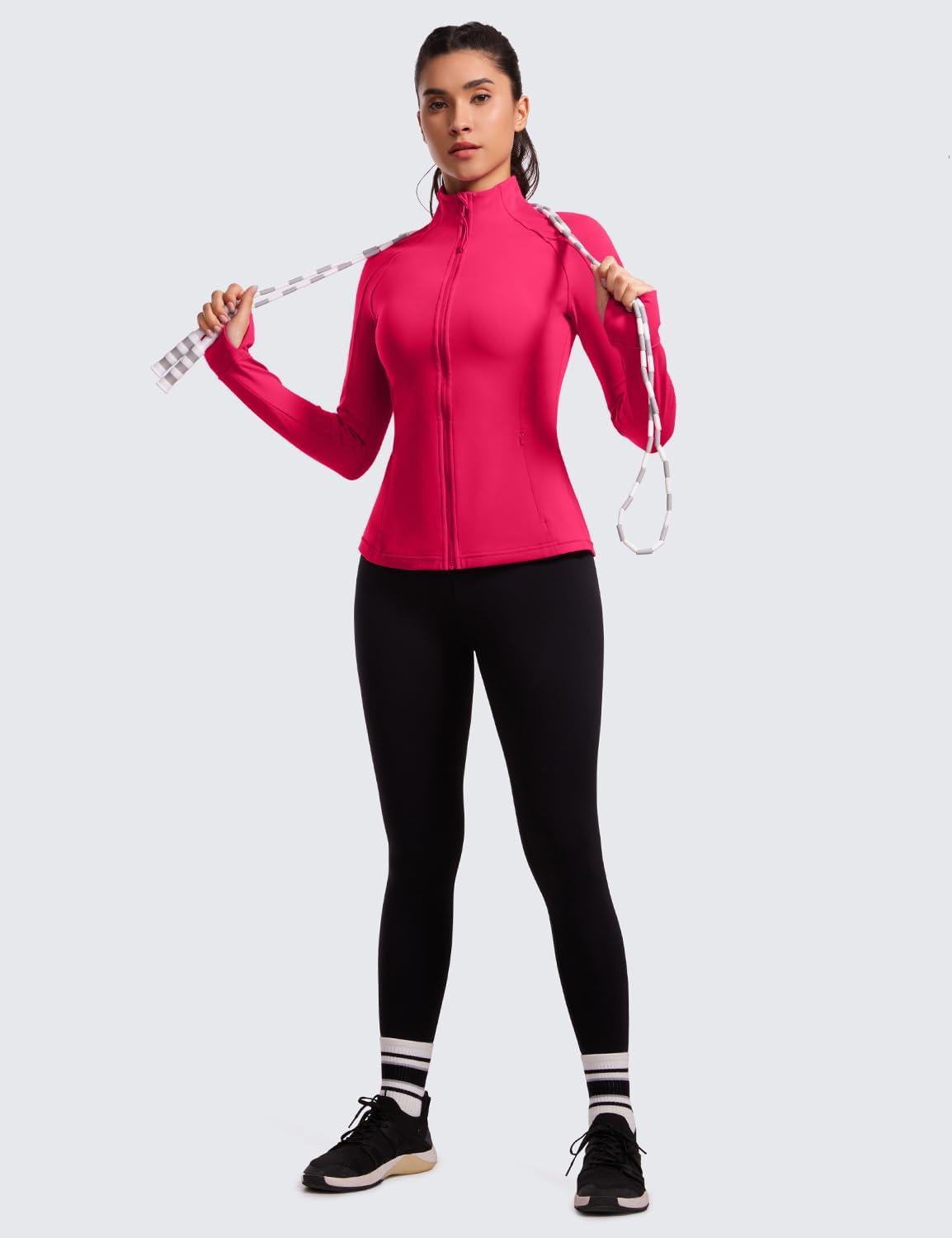 imageCRZ YOGA Butterluxe Hip Length Jackets for Women  Full Zip Athletic Track Tops with Thumb Holes PocketsViva Magenta