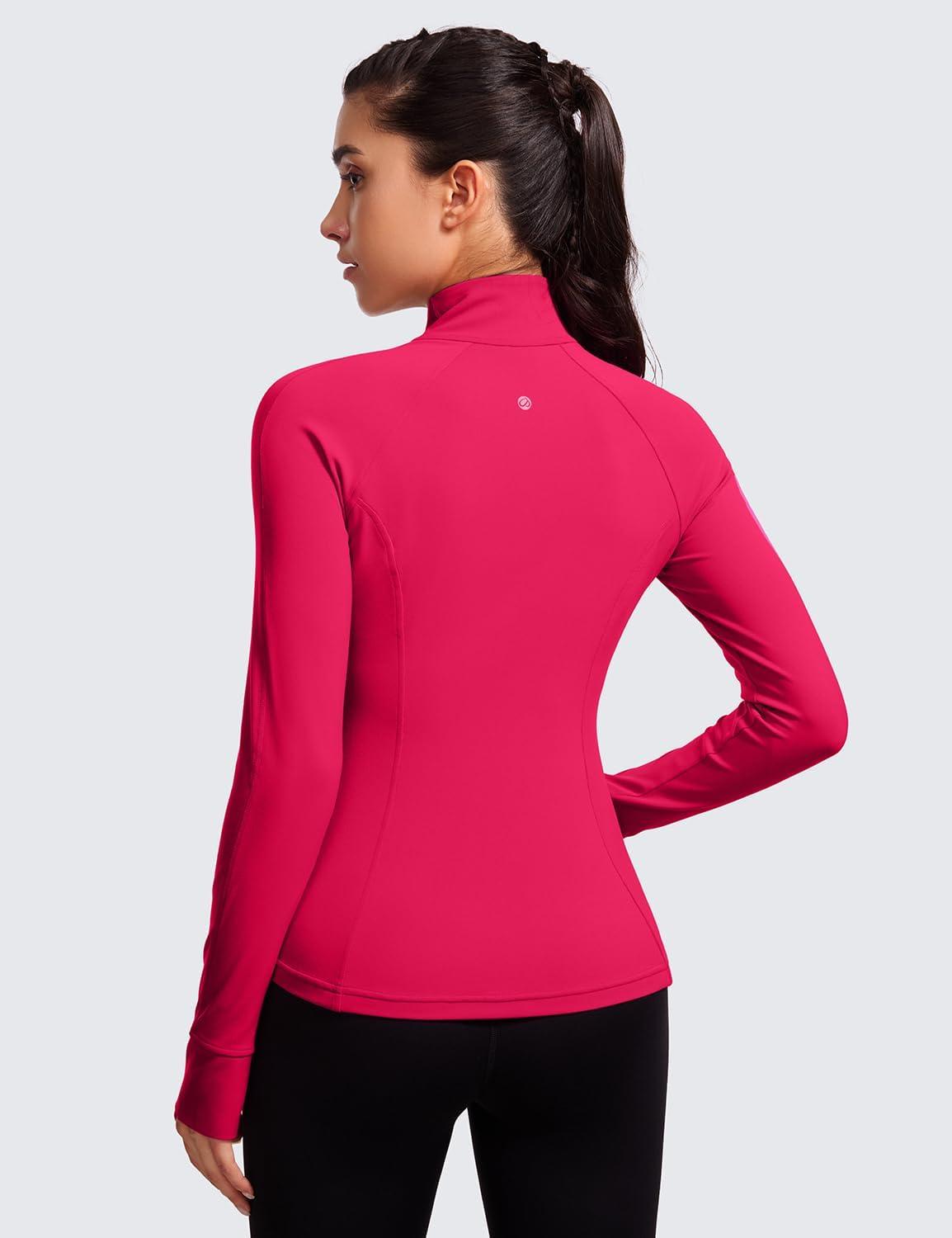imageCRZ YOGA Butterluxe Hip Length Jackets for Women  Full Zip Athletic Track Tops with Thumb Holes PocketsViva Magenta