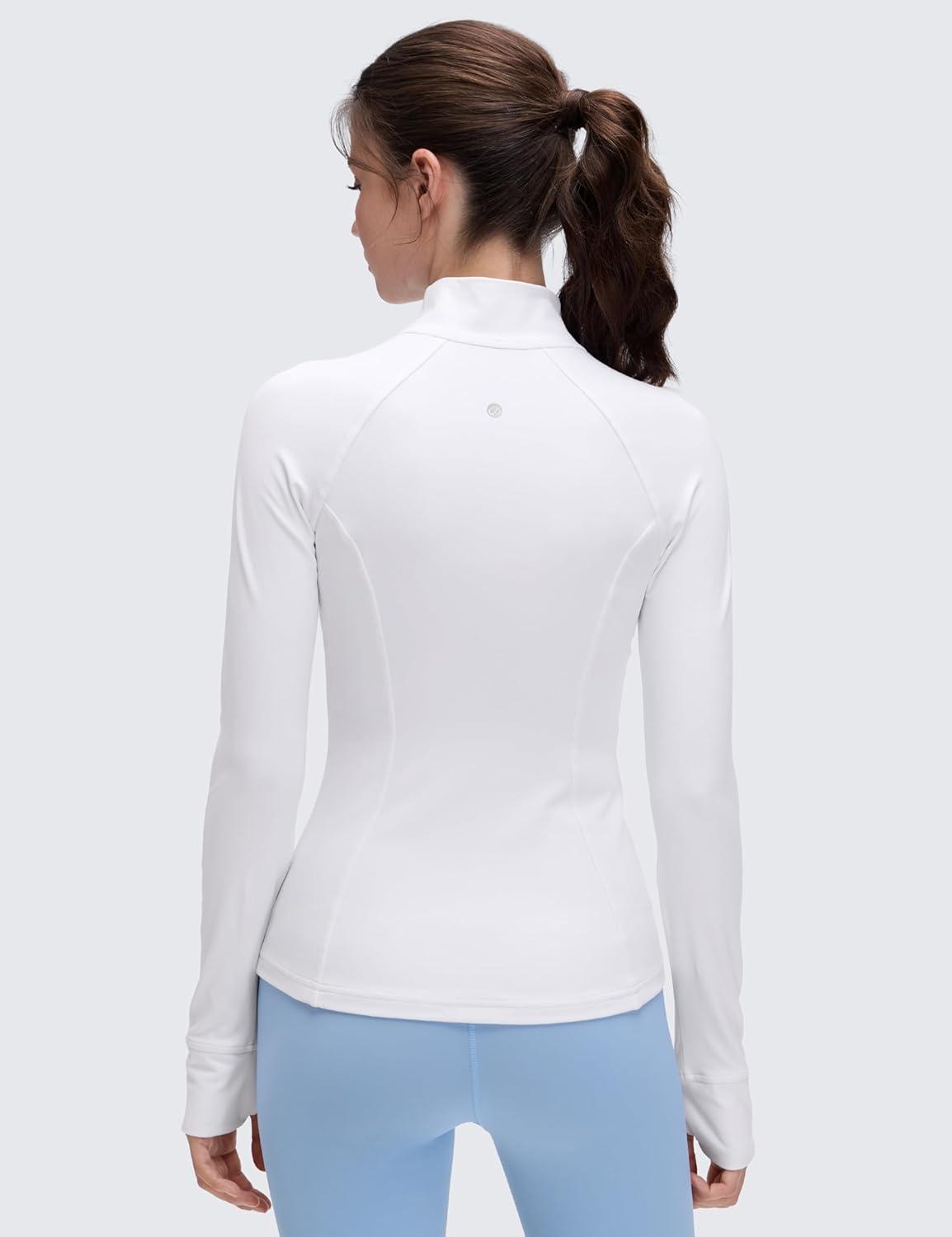 imageCRZ YOGA Butterluxe Hip Length Jackets for Women  Full Zip Athletic Track Tops with Thumb Holes PocketsWhite