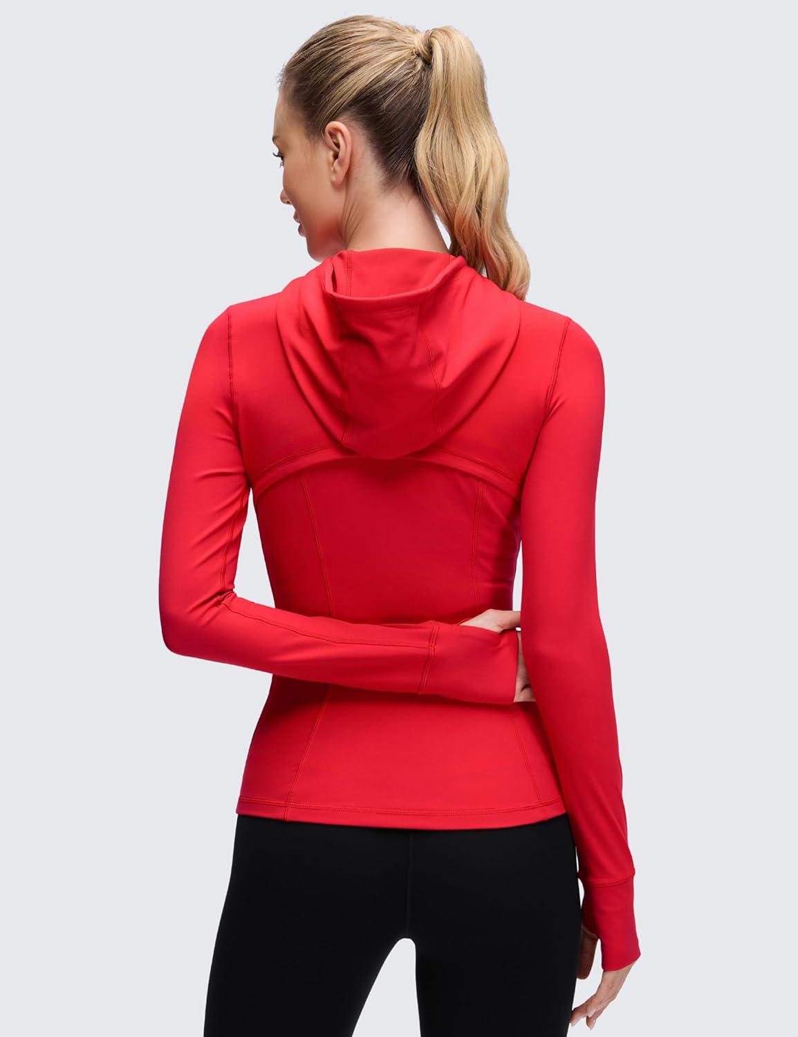 imageCRZ YOGA Butterluxe Hooded Athletic Jackets for Women  Full Zip Track Casual Tops with Thumb Holes PocketsAurora Red