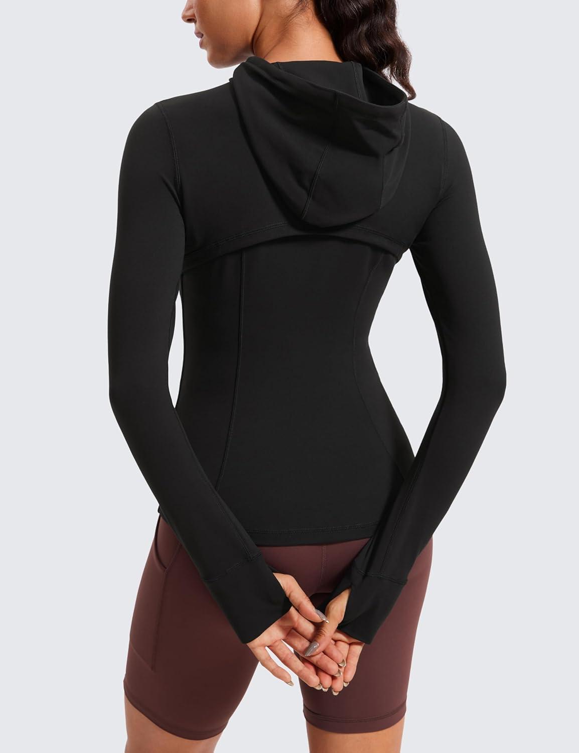 imageCRZ YOGA Butterluxe Hooded Athletic Jackets for Women  Full Zip Track Casual Tops with Thumb Holes PocketsBlack