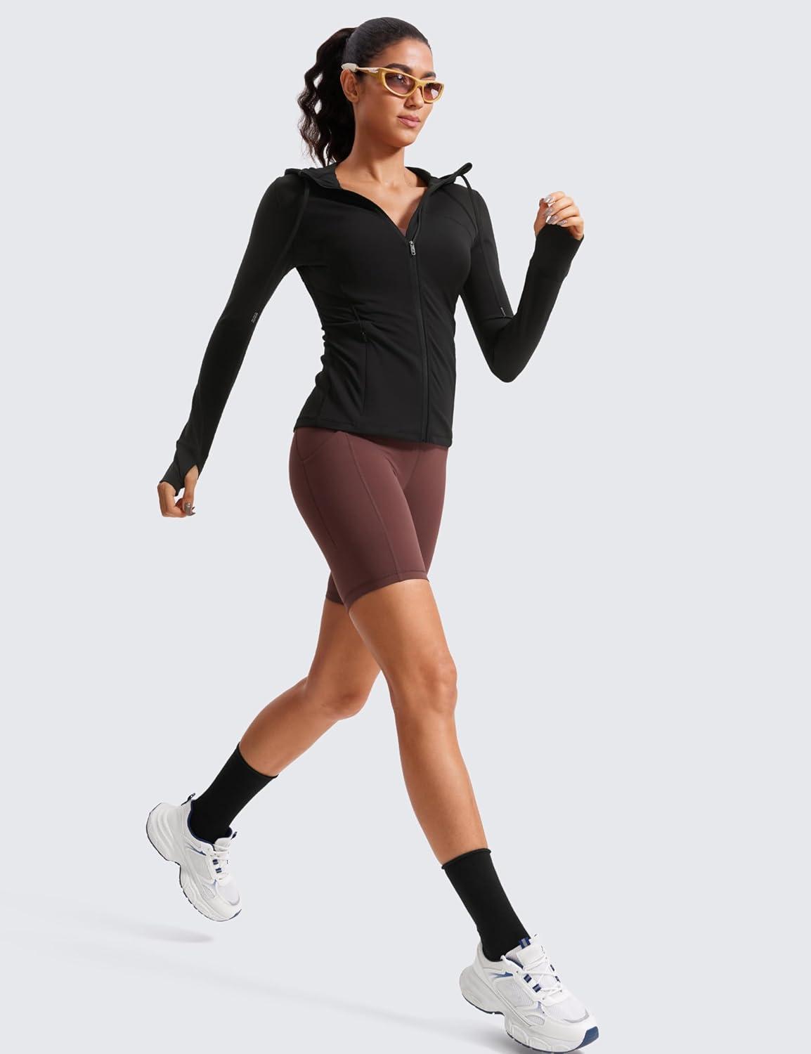 imageCRZ YOGA Butterluxe Hooded Athletic Jackets for Women  Full Zip Track Casual Tops with Thumb Holes PocketsBlack