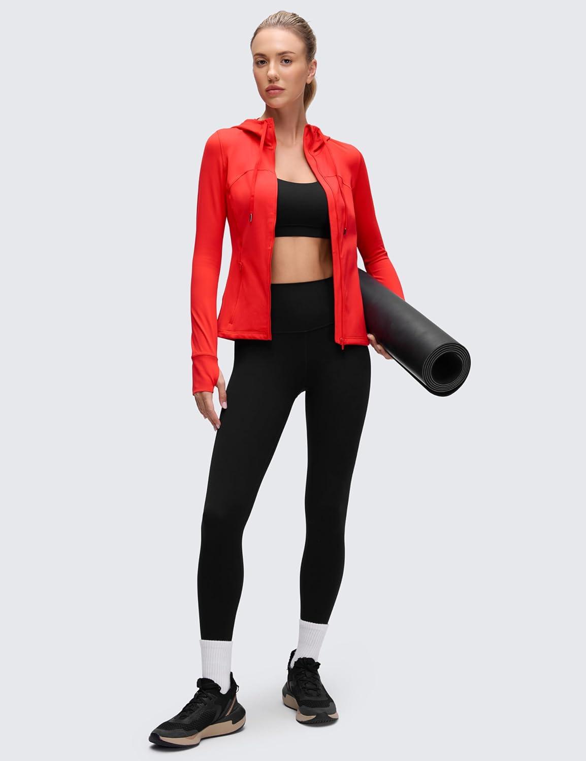 imageCRZ YOGA Butterluxe Hooded Athletic Jackets for Women  Full Zip Track Casual Tops with Thumb Holes PocketsDark Red