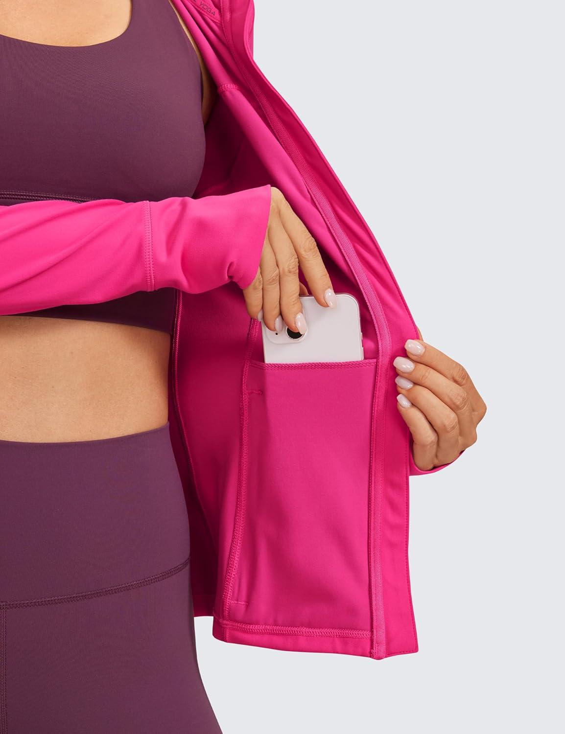 imageCRZ YOGA Butterluxe Hooded Athletic Jackets for Women  Full Zip Track Casual Tops with Thumb Holes PocketsGranita Pink