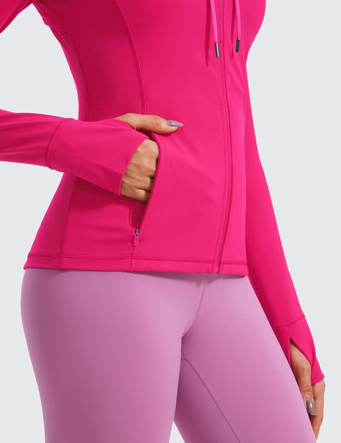 imageCRZ YOGA Butterluxe Hooded Athletic Jackets for Women  Full Zip Track Casual Tops with Thumb Holes PocketsGranita Pink