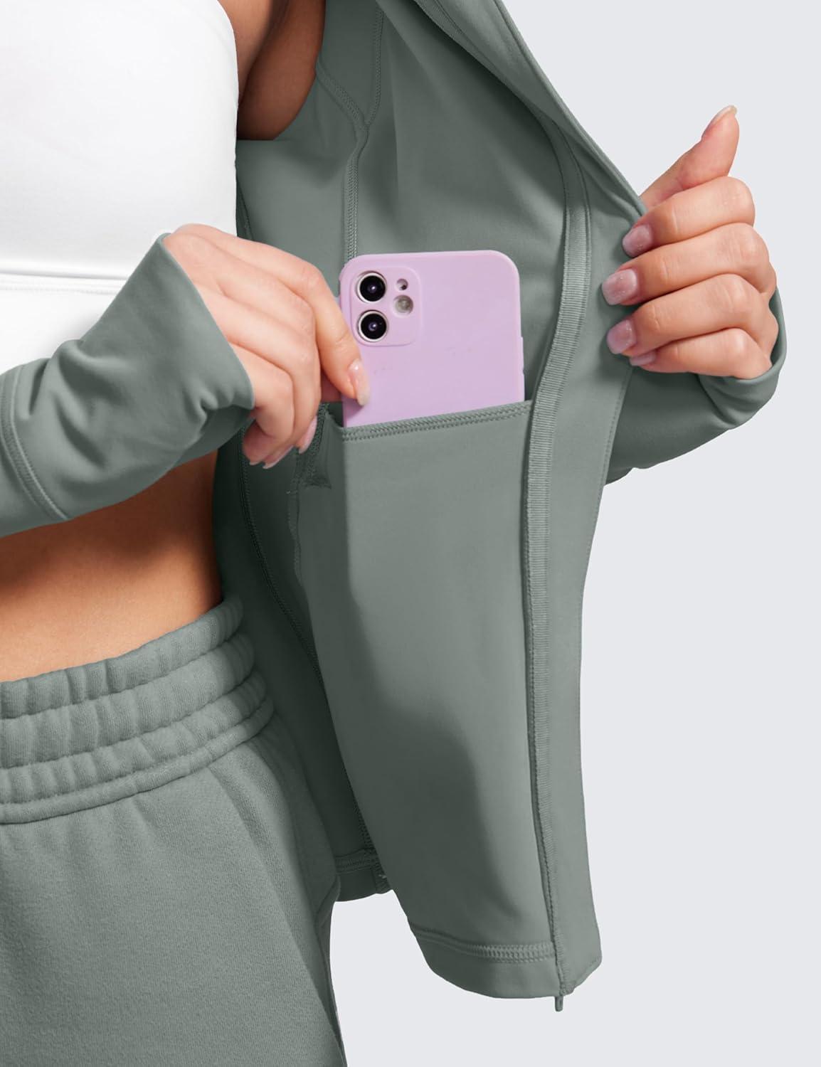 imageCRZ YOGA Butterluxe Hooded Athletic Jackets for Women  Full Zip Track Casual Tops with Thumb Holes PocketsGrey Sage