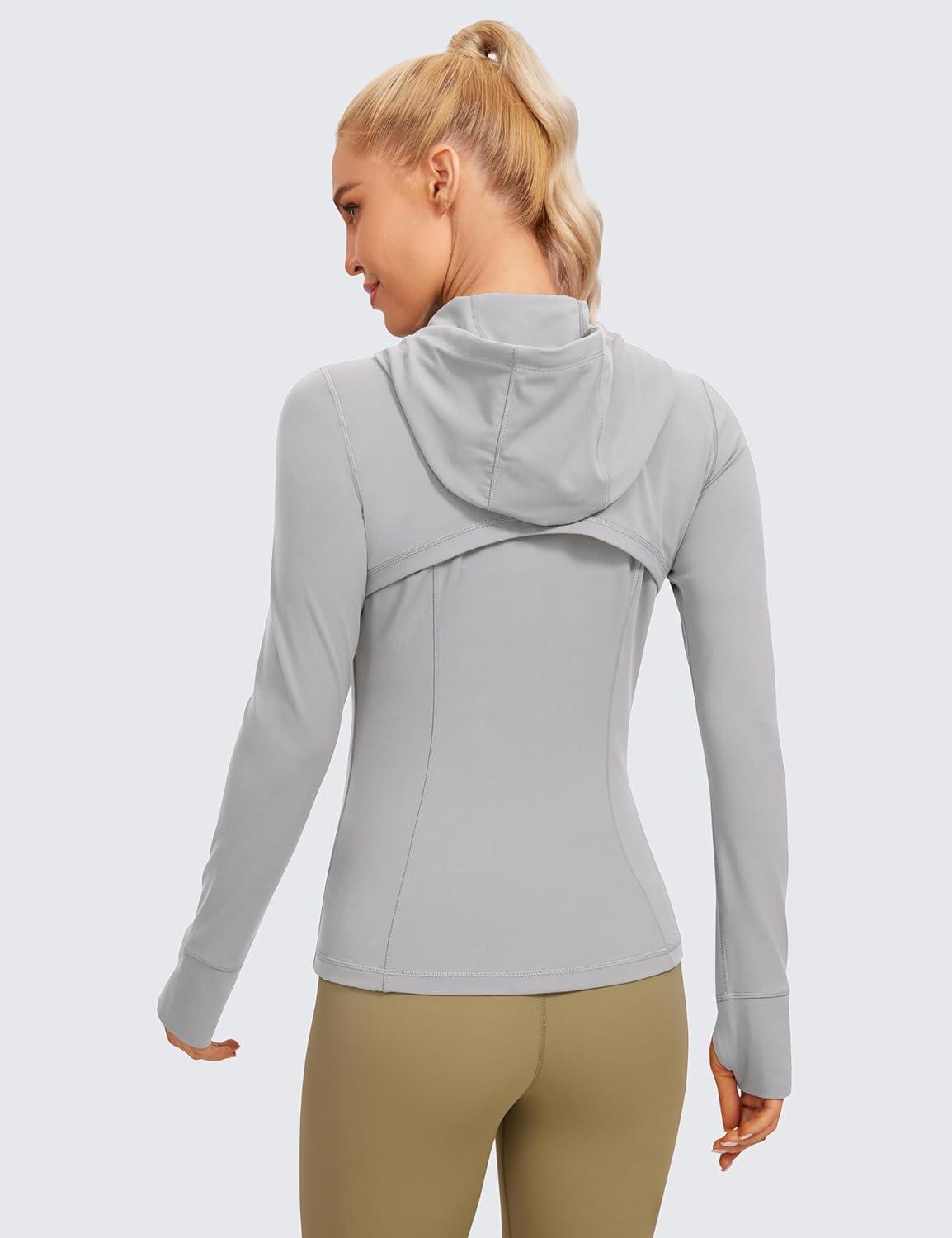 imageCRZ YOGA Butterluxe Hooded Athletic Jackets for Women  Full Zip Track Casual Tops with Thumb Holes PocketsGull Gray