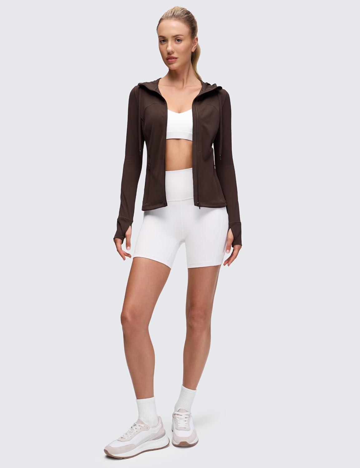 imageCRZ YOGA Butterluxe Hooded Athletic Jackets for Women  Full Zip Track Casual Tops with Thumb Holes PocketsHot Fudge Brown