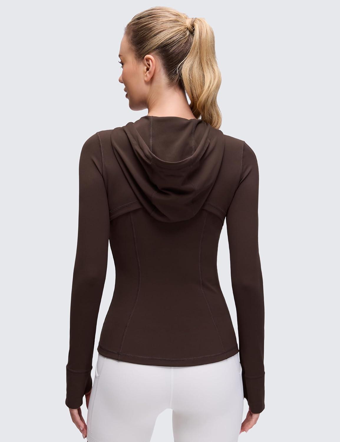 imageCRZ YOGA Butterluxe Hooded Athletic Jackets for Women  Full Zip Track Casual Tops with Thumb Holes PocketsHot Fudge Brown
