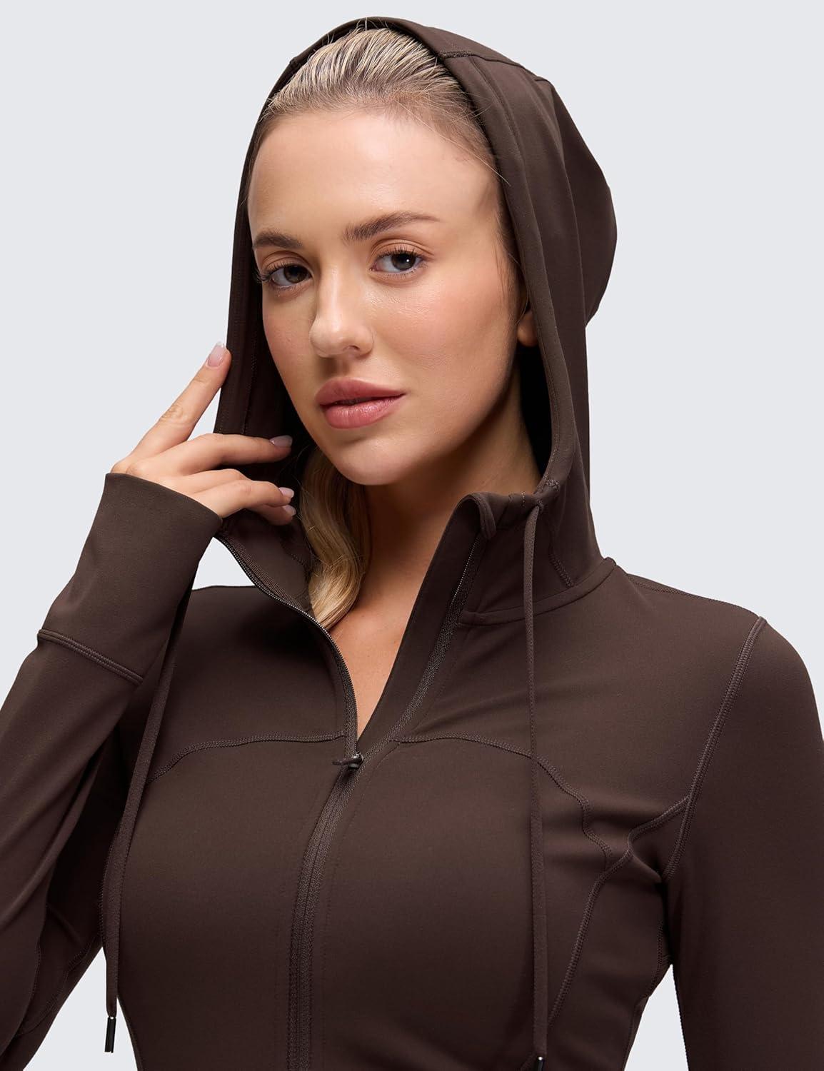 imageCRZ YOGA Butterluxe Hooded Athletic Jackets for Women  Full Zip Track Casual Tops with Thumb Holes PocketsHot Fudge Brown