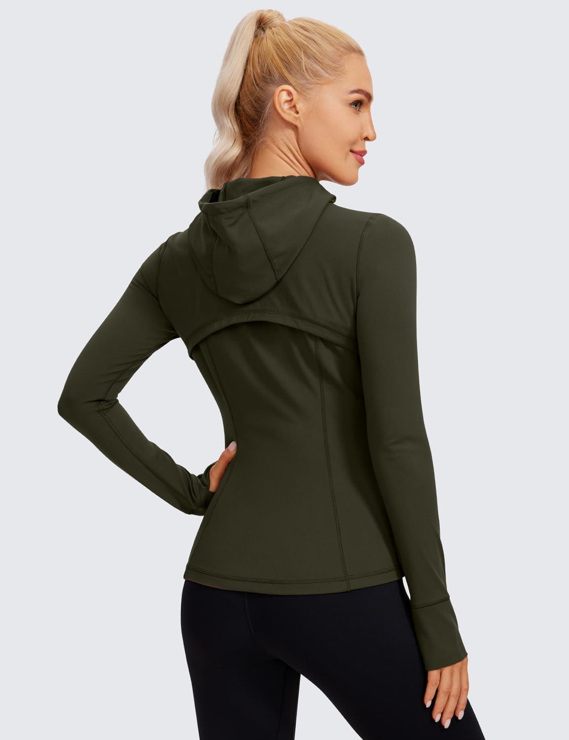 imageCRZ YOGA Butterluxe Hooded Athletic Jackets for Women  Full Zip Track Casual Tops with Thumb Holes PocketsOlive Green