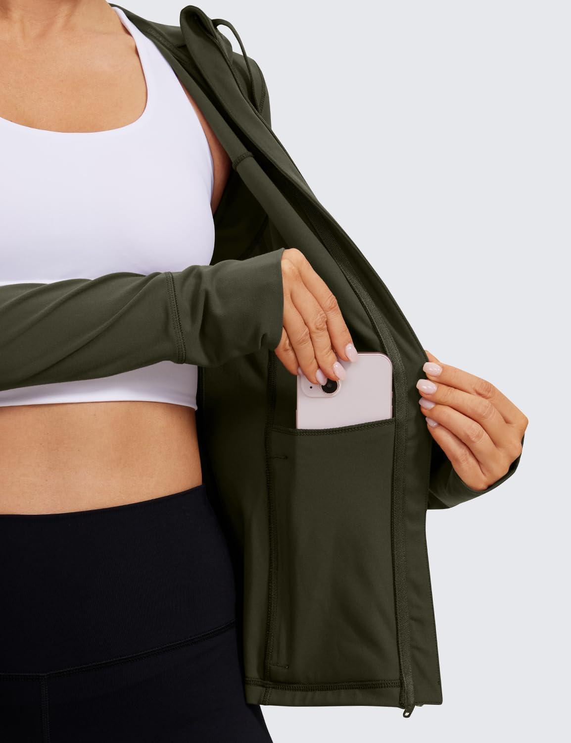 imageCRZ YOGA Butterluxe Hooded Athletic Jackets for Women  Full Zip Track Casual Tops with Thumb Holes PocketsOlive Green