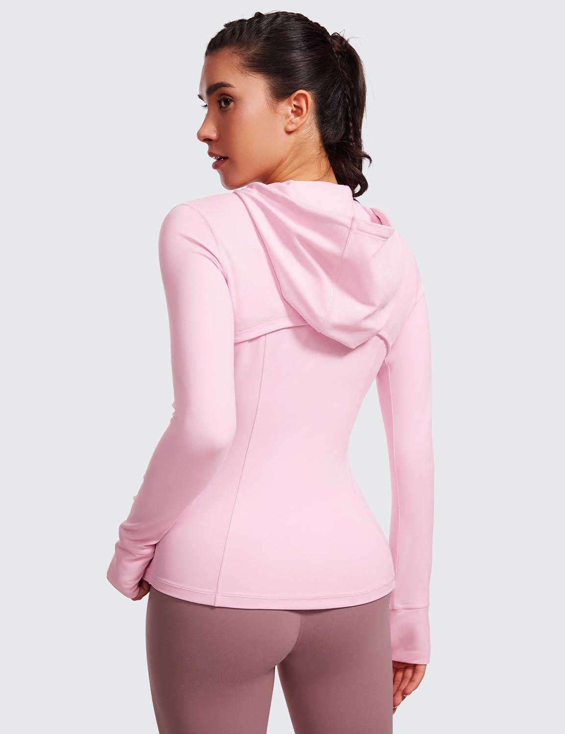 imageCRZ YOGA Butterluxe Hooded Athletic Jackets for Women  Full Zip Track Casual Tops with Thumb Holes PocketsPink Peony