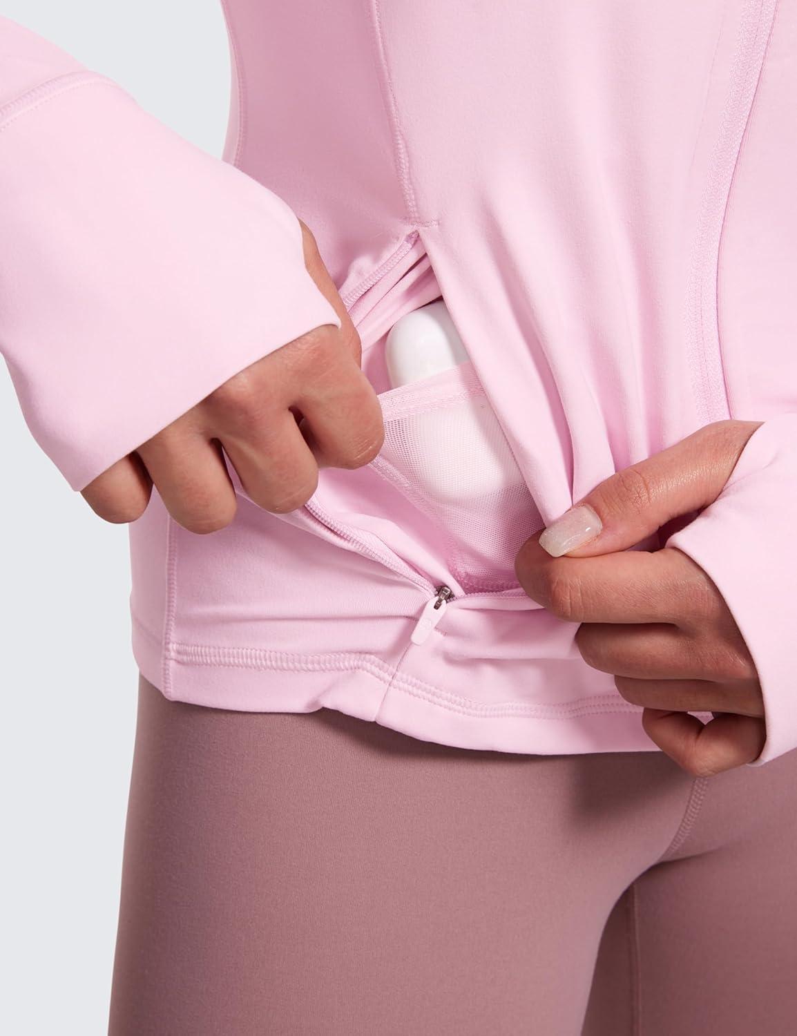 imageCRZ YOGA Butterluxe Hooded Athletic Jackets for Women  Full Zip Track Casual Tops with Thumb Holes PocketsPink Peony