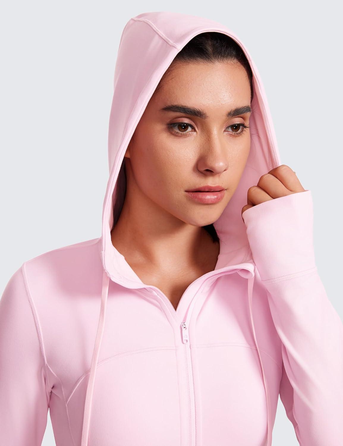 imageCRZ YOGA Butterluxe Hooded Athletic Jackets for Women  Full Zip Track Casual Tops with Thumb Holes PocketsPink Peony