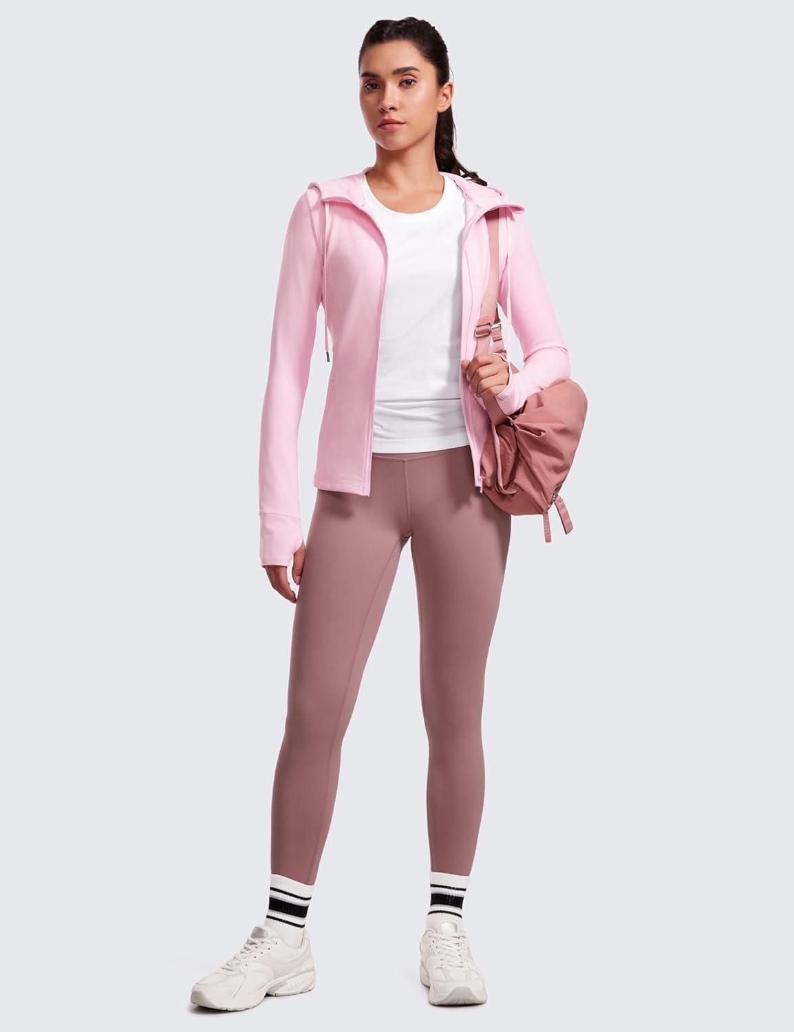 imageCRZ YOGA Butterluxe Hooded Athletic Jackets for Women  Full Zip Track Casual Tops with Thumb Holes PocketsPink Peony