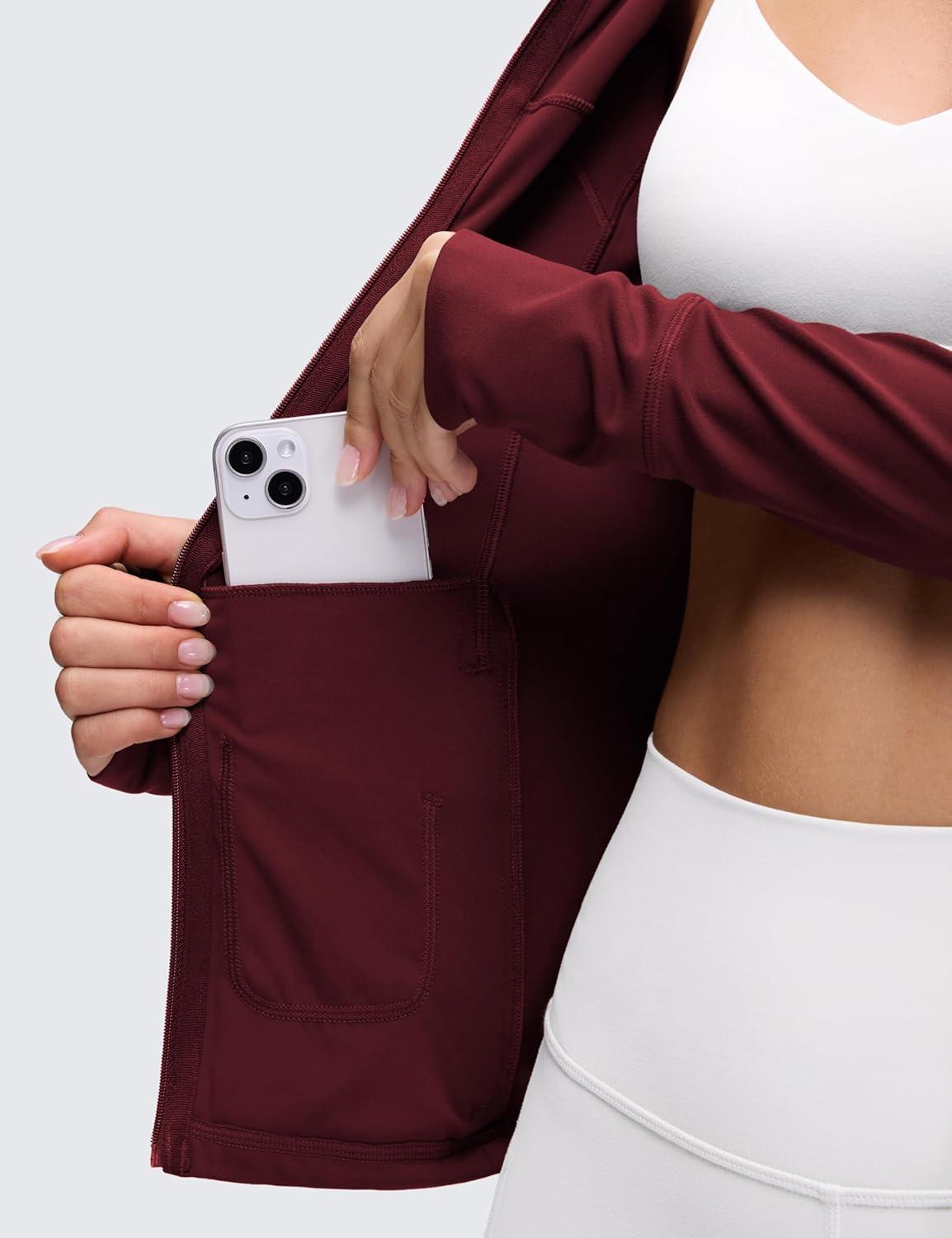 imageCRZ YOGA Butterluxe Hooded Athletic Jackets for Women  Full Zip Track Casual Tops with Thumb Holes PocketsRed Merlot