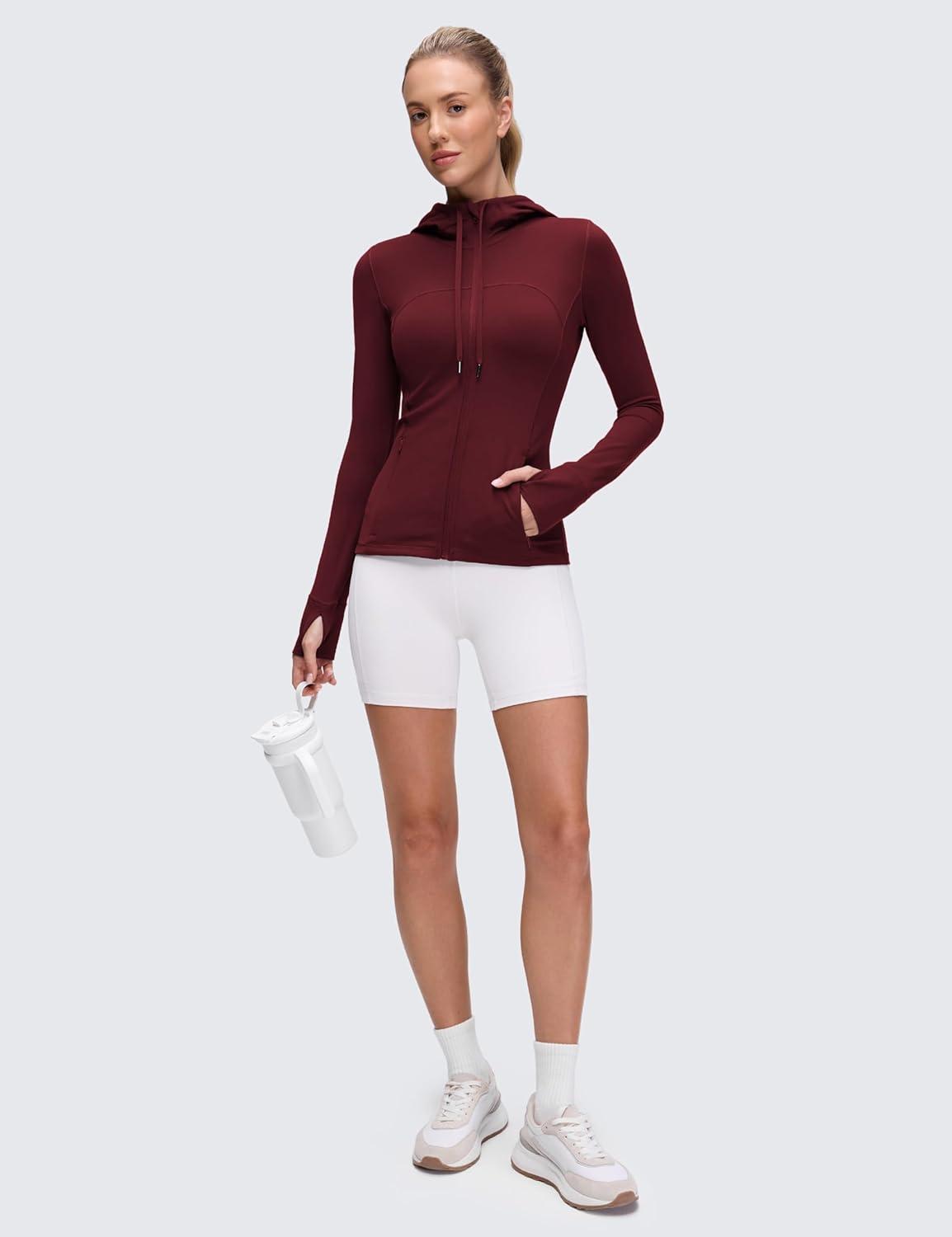 imageCRZ YOGA Butterluxe Hooded Athletic Jackets for Women  Full Zip Track Casual Tops with Thumb Holes PocketsRed Merlot