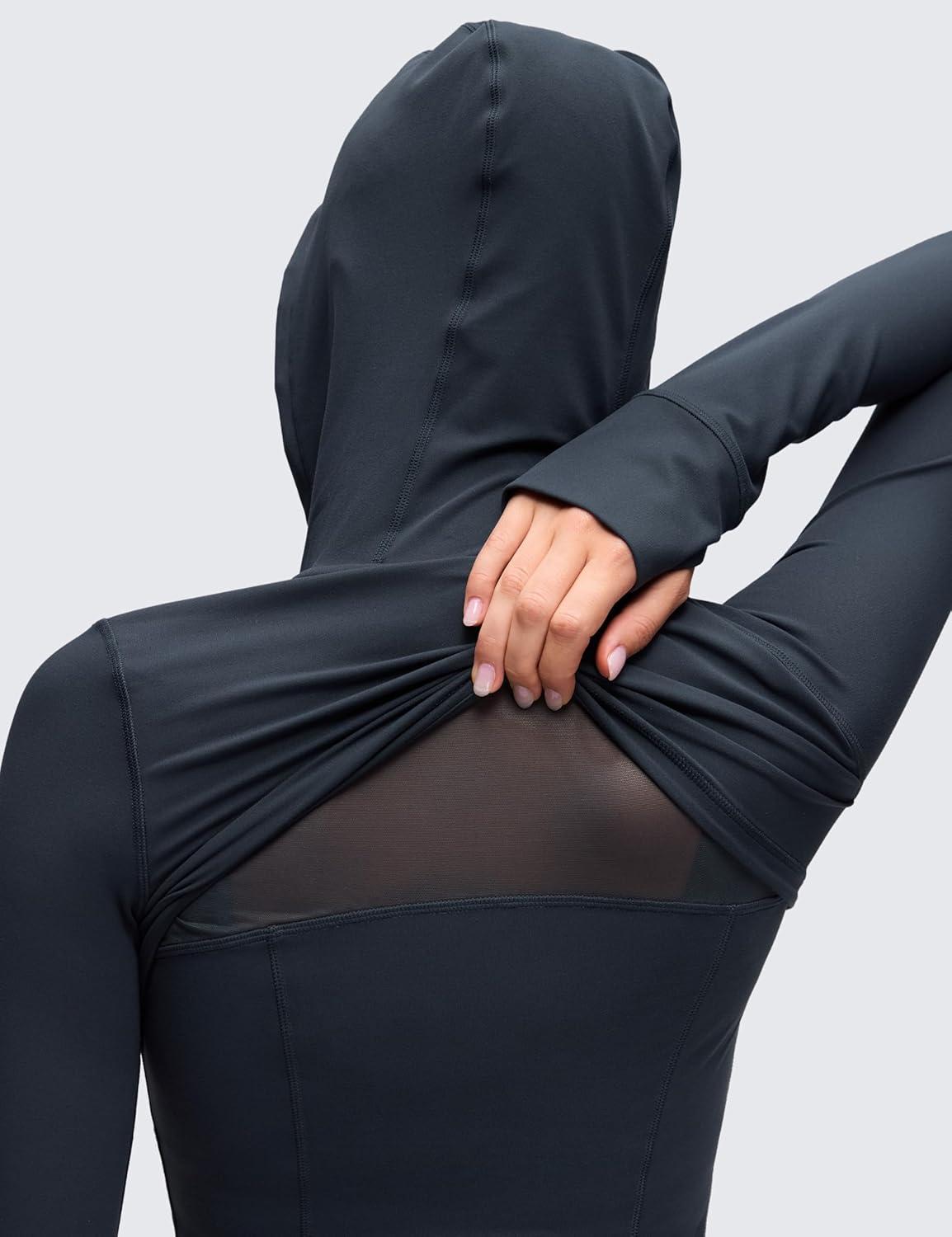 imageCRZ YOGA Butterluxe Hooded Athletic Jackets for Women  Full Zip Track Casual Tops with Thumb Holes PocketsTrue Navy