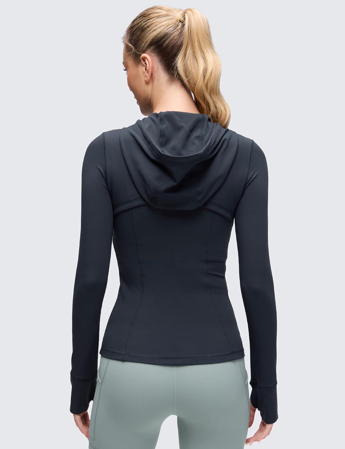 imageCRZ YOGA Butterluxe Hooded Athletic Jackets for Women  Full Zip Track Casual Tops with Thumb Holes PocketsTrue Navy