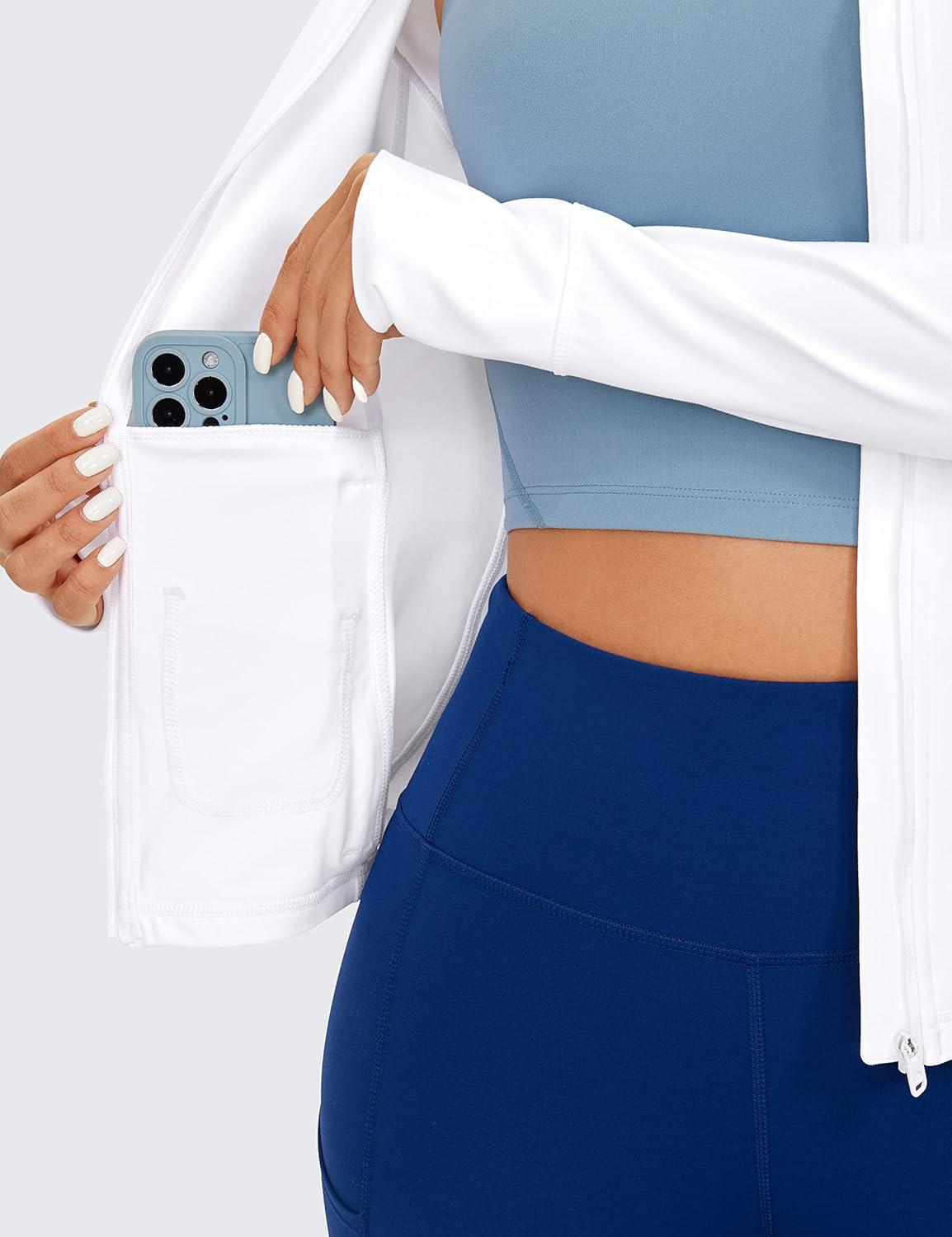 imageCRZ YOGA Butterluxe Hooded Athletic Jackets for Women  Full Zip Track Casual Tops with Thumb Holes PocketsWhite