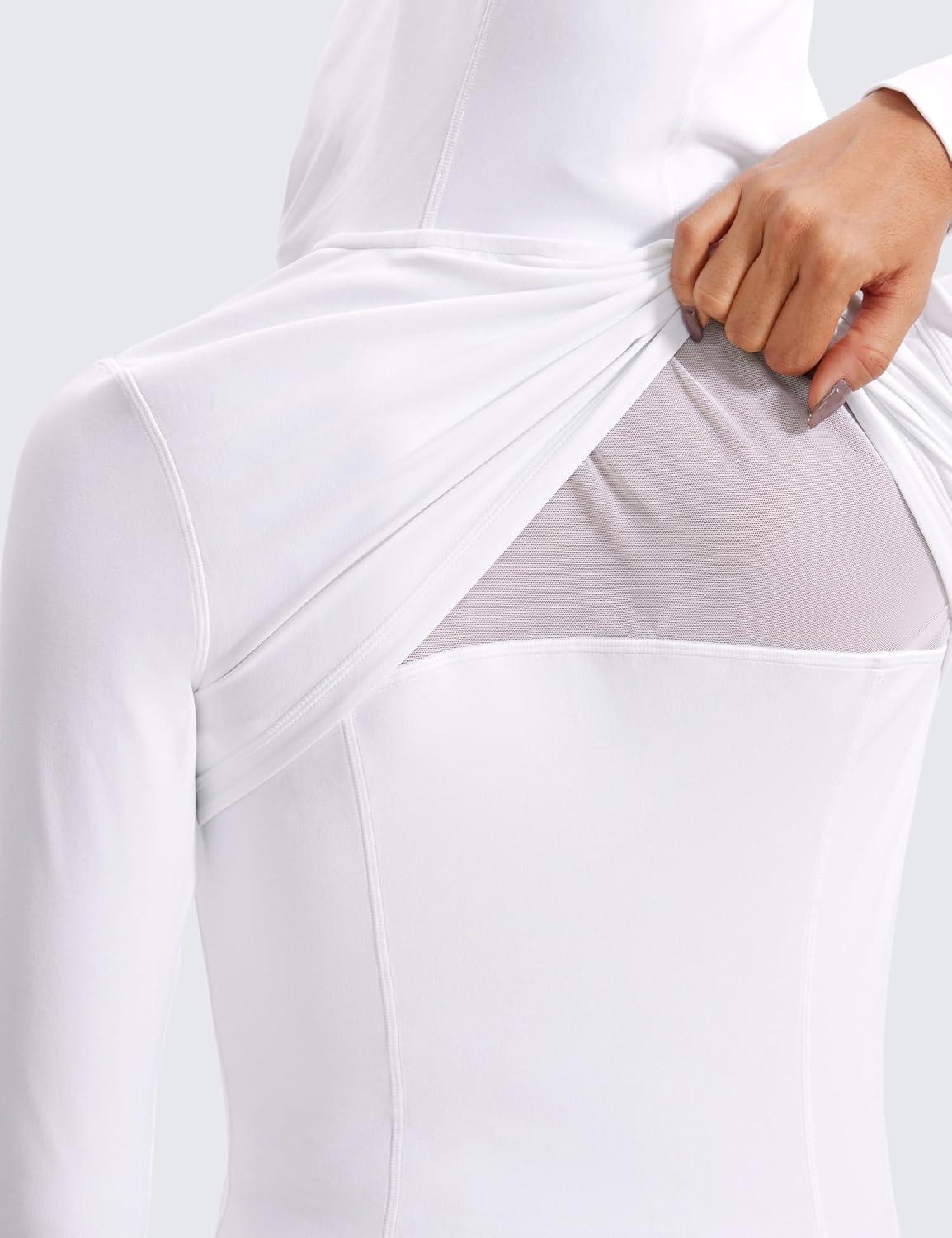 imageCRZ YOGA Butterluxe Hooded Athletic Jackets for Women  Full Zip Track Casual Tops with Thumb Holes PocketsWhite