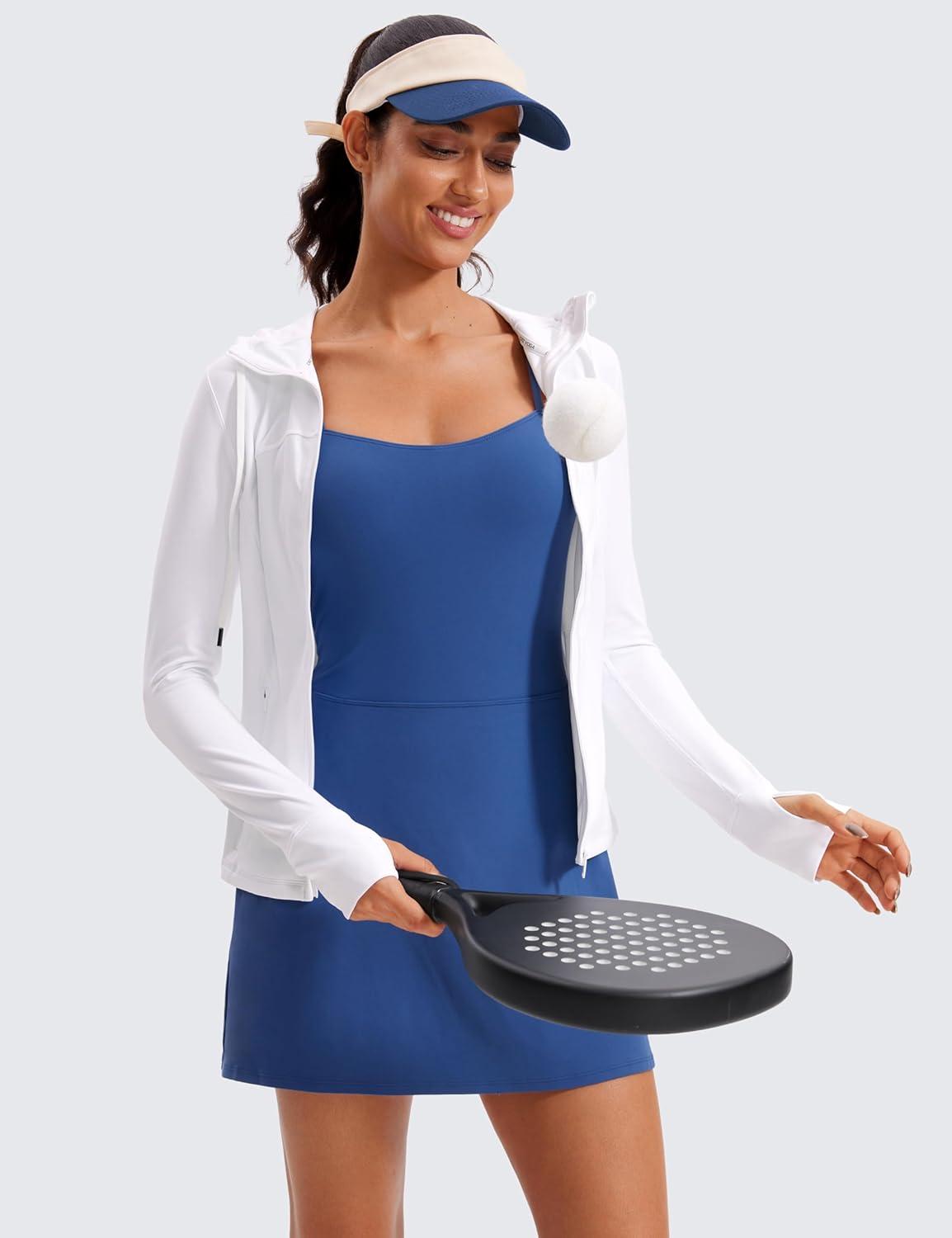 imageCRZ YOGA Butterluxe Hooded Athletic Jackets for Women  Full Zip Track Casual Tops with Thumb Holes PocketsWhite