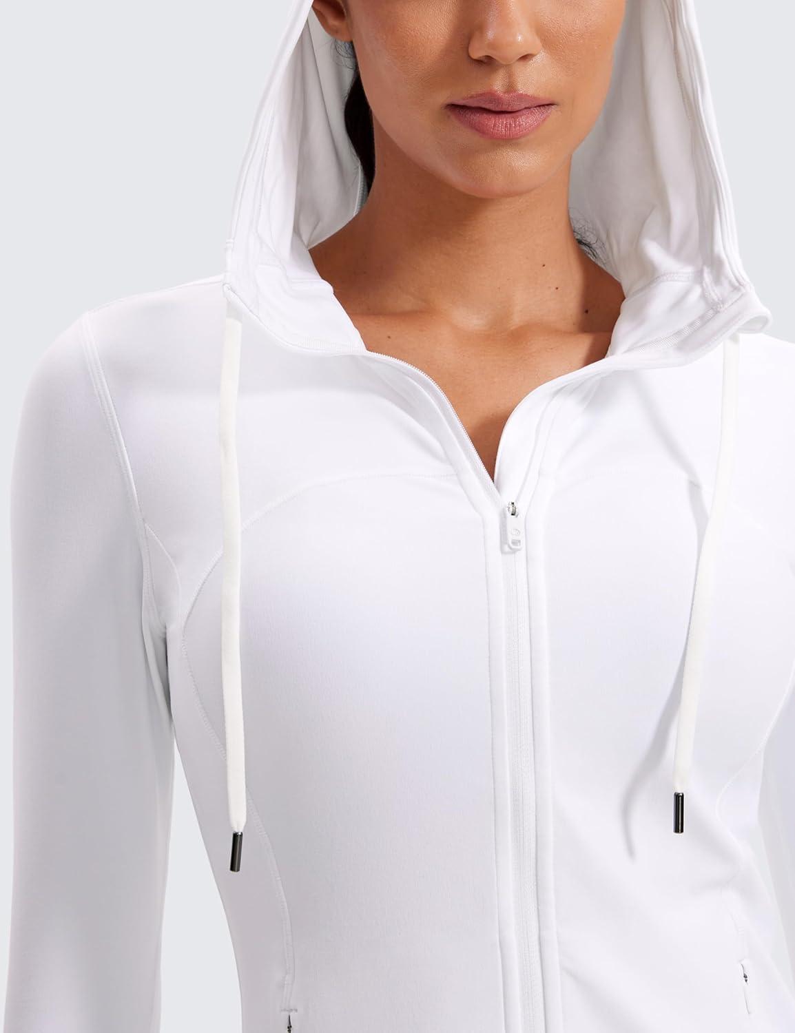 imageCRZ YOGA Butterluxe Hooded Athletic Jackets for Women  Full Zip Track Casual Tops with Thumb Holes PocketsWhite