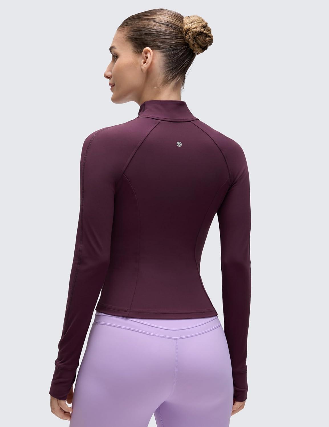 imageCRZ YOGA Butterluxe Waist Length Jackets for Women  Full Zip Athletic Track Tops with Thumb Holes PocketsDeep Purple