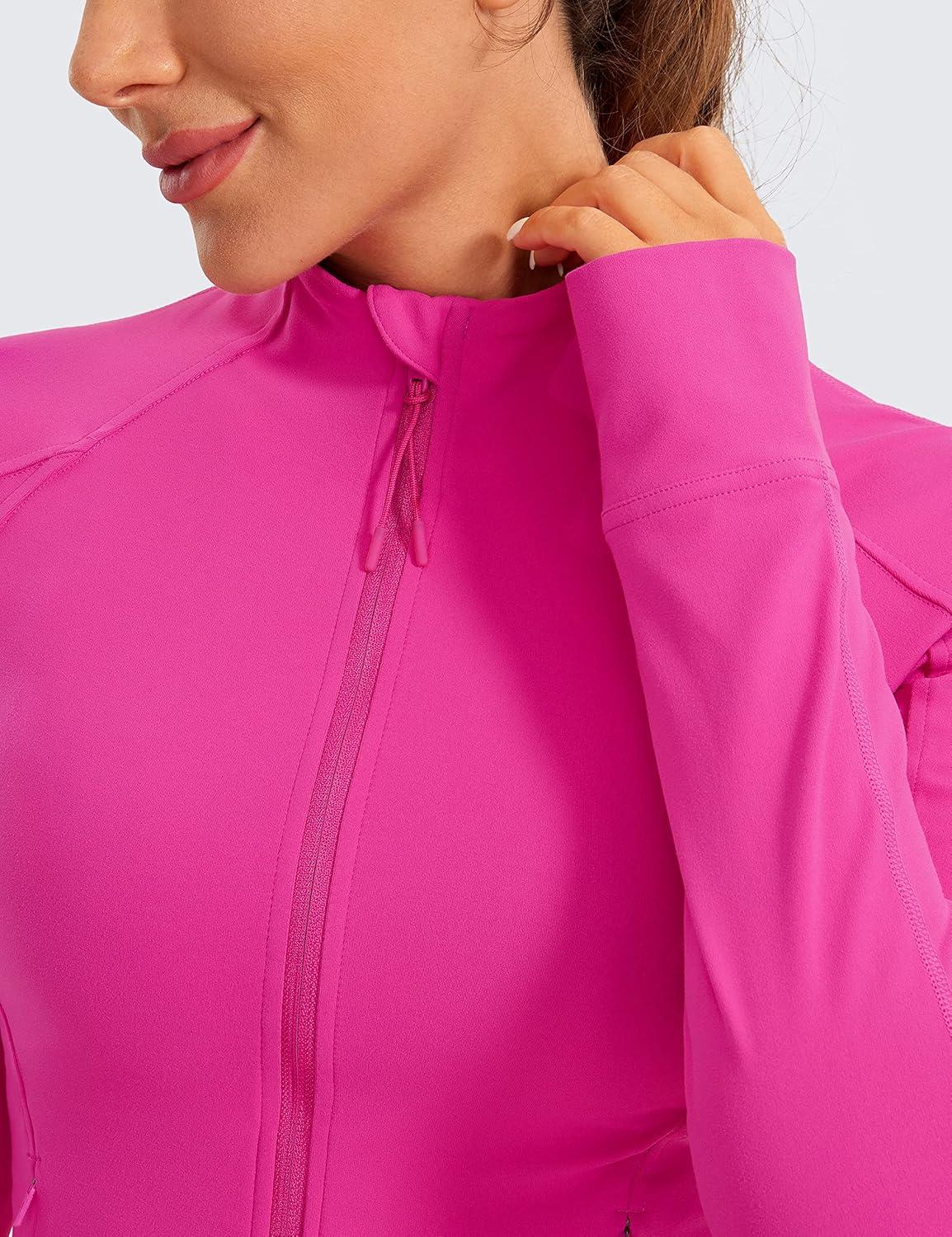 imageCRZ YOGA Butterluxe Waist Length Jackets for Women  Full Zip Athletic Track Tops with Thumb Holes PocketsHibiscus Purple