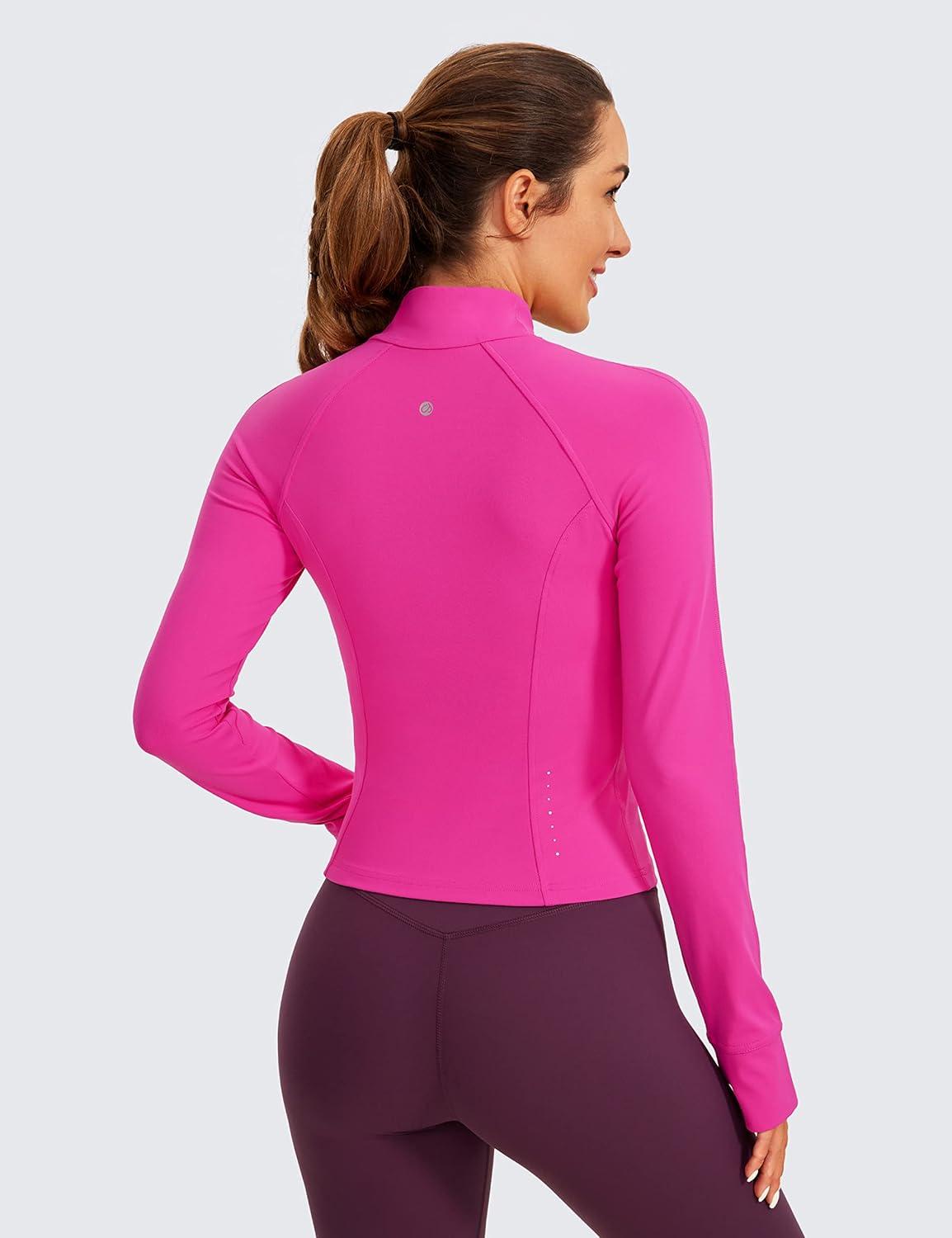 imageCRZ YOGA Butterluxe Waist Length Jackets for Women  Full Zip Athletic Track Tops with Thumb Holes PocketsHibiscus Purple