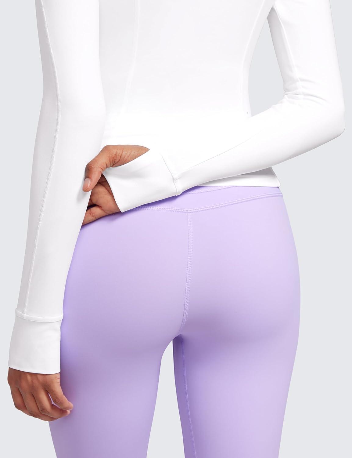 imageCRZ YOGA Butterluxe Waist Length Jackets for Women  Full Zip Athletic Track Tops with Thumb Holes PocketsWhite