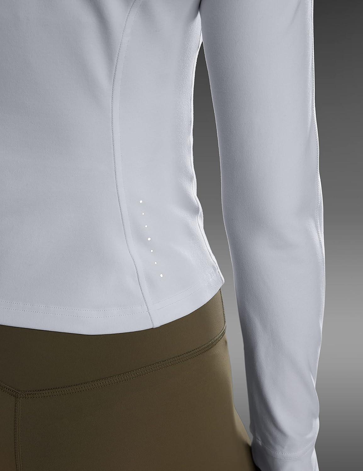 imageCRZ YOGA Butterluxe Waist Length Jackets for Women  Full Zip Athletic Track Tops with Thumb Holes PocketsWhite