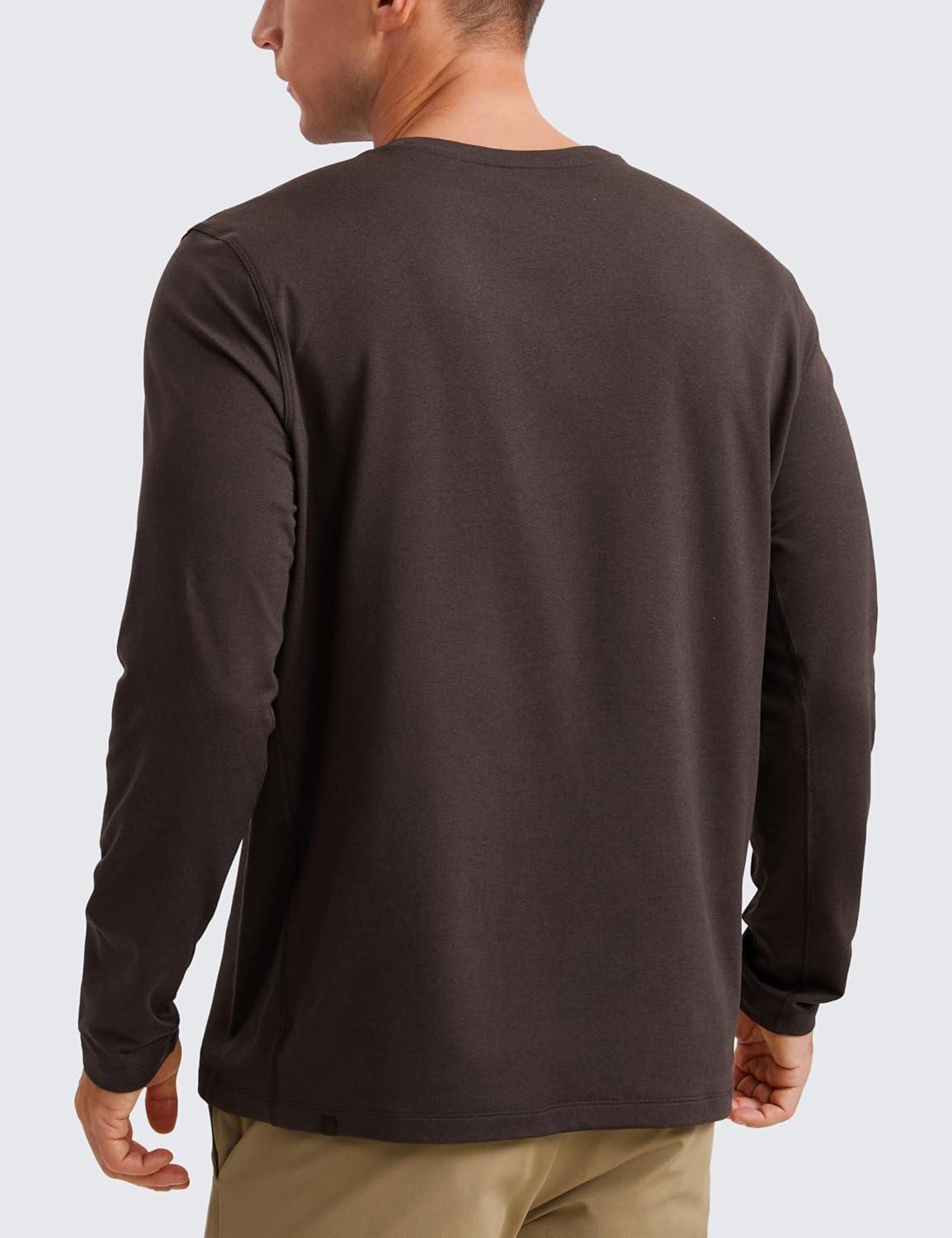 imageCRZ YOGA Cloud Jersey Long Sleeve Shirts for Men  Crewneck Breathable Casual Workout TShirts Soft Basic TopsHot Fudge Brown