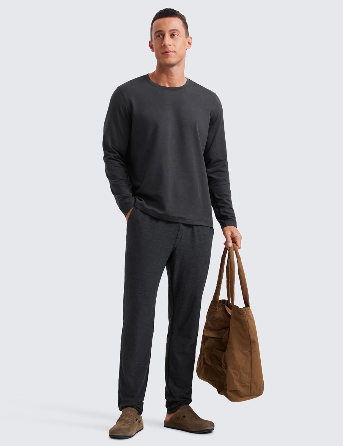 imageCRZ YOGA Cloud Jersey Long Sleeve Shirts for Men  Crewneck Breathable Casual Workout TShirts Soft Basic TopsInk Gray