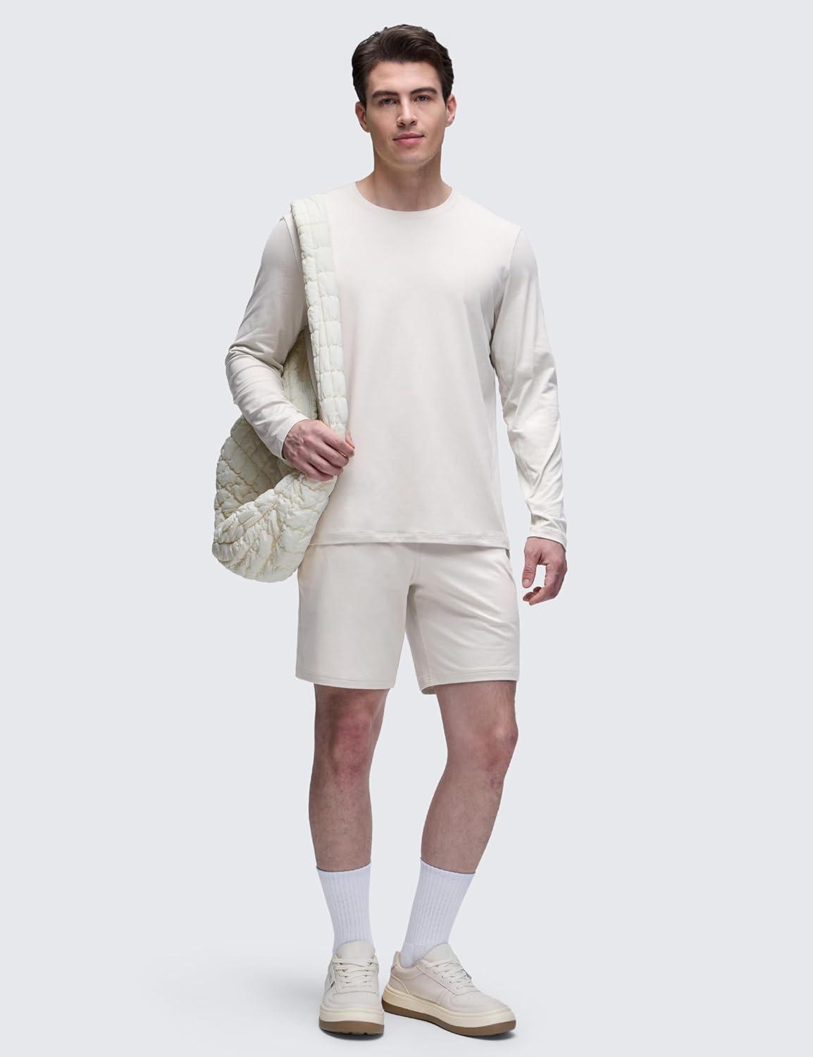 imageCRZ YOGA Cloud Jersey Long Sleeve Shirts for Men  Crewneck Breathable Casual Workout TShirts Soft Basic TopsMilky White