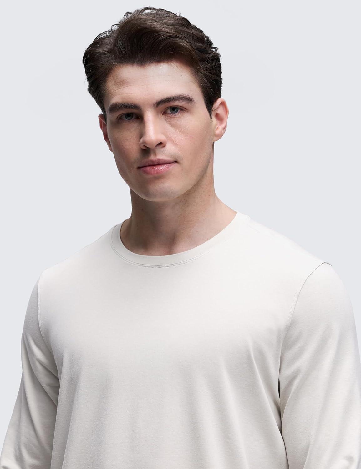 imageCRZ YOGA Cloud Jersey Long Sleeve Shirts for Men  Crewneck Breathable Casual Workout TShirts Soft Basic TopsMilky White