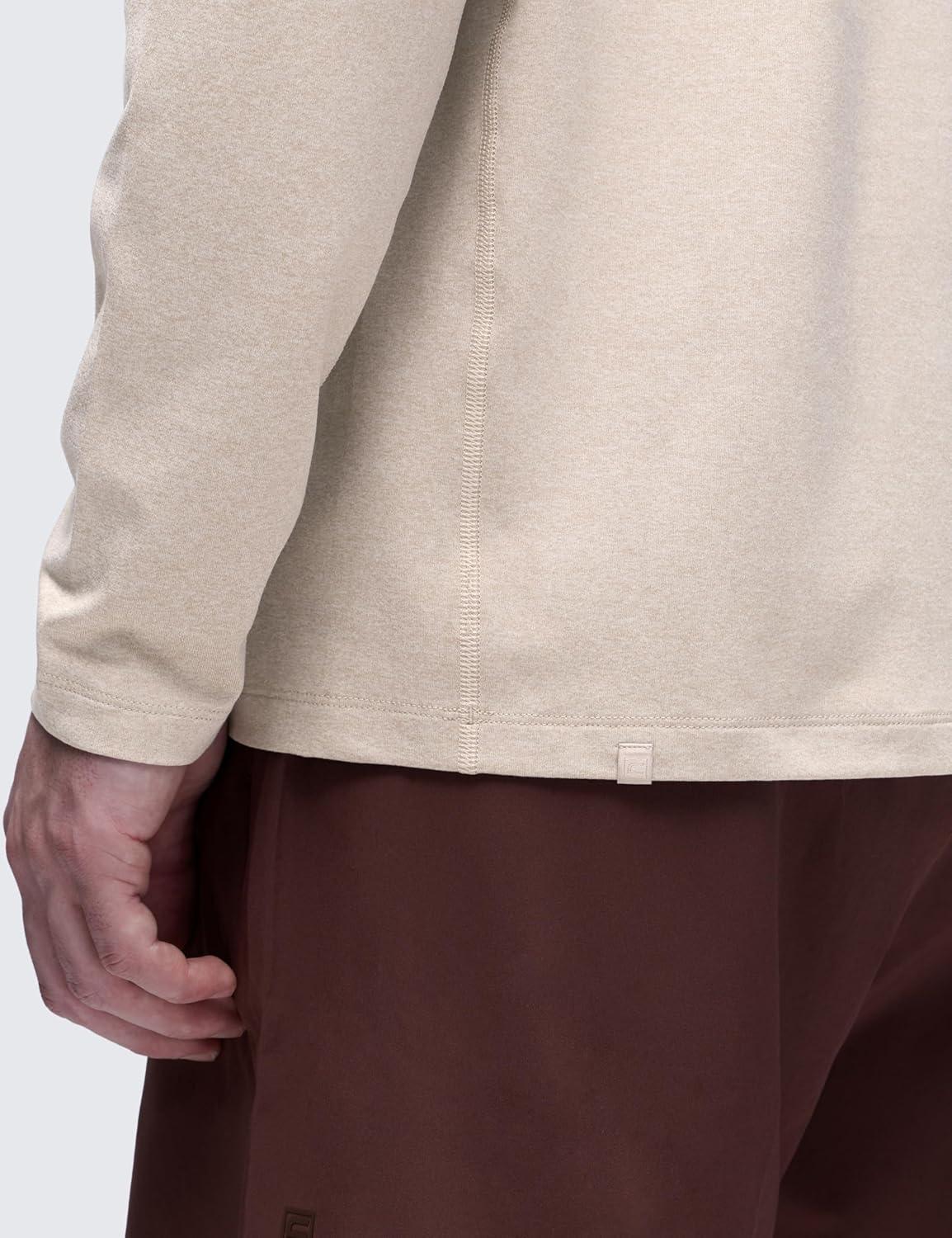 imageCRZ YOGA Cloud Jersey Long Sleeve Shirts for Men  Crewneck Breathable Casual Workout TShirts Soft Basic TopsMojave Tan
