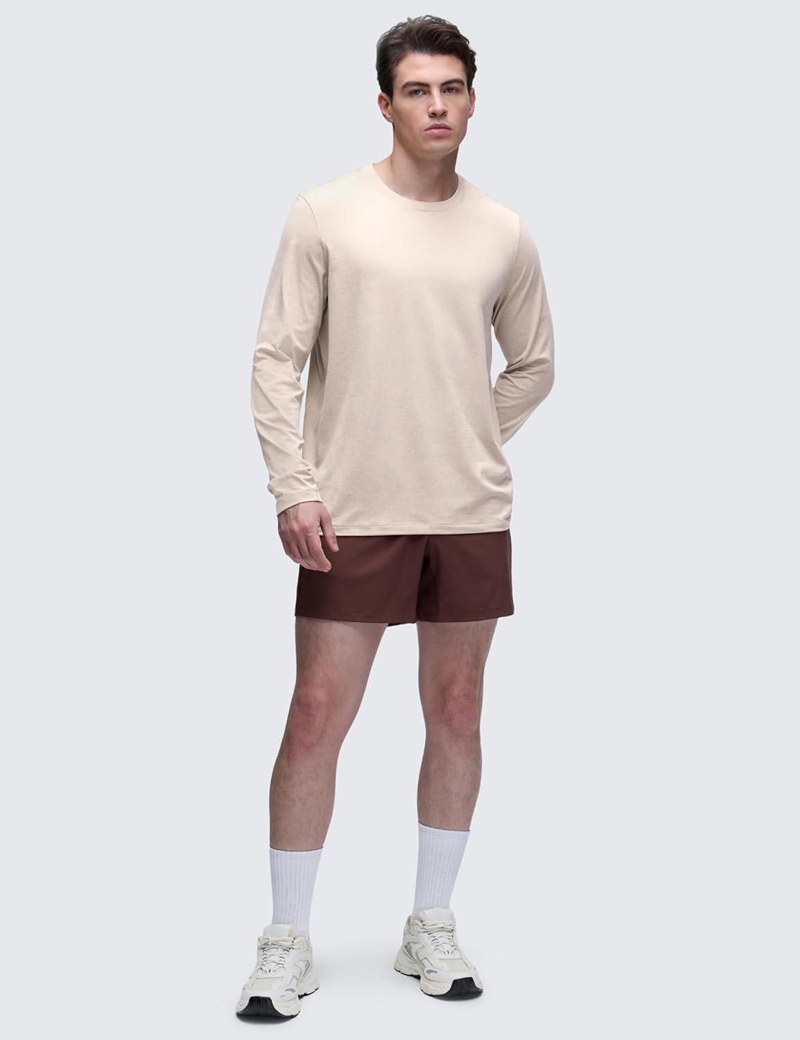 imageCRZ YOGA Cloud Jersey Long Sleeve Shirts for Men  Crewneck Breathable Casual Workout TShirts Soft Basic TopsMojave Tan