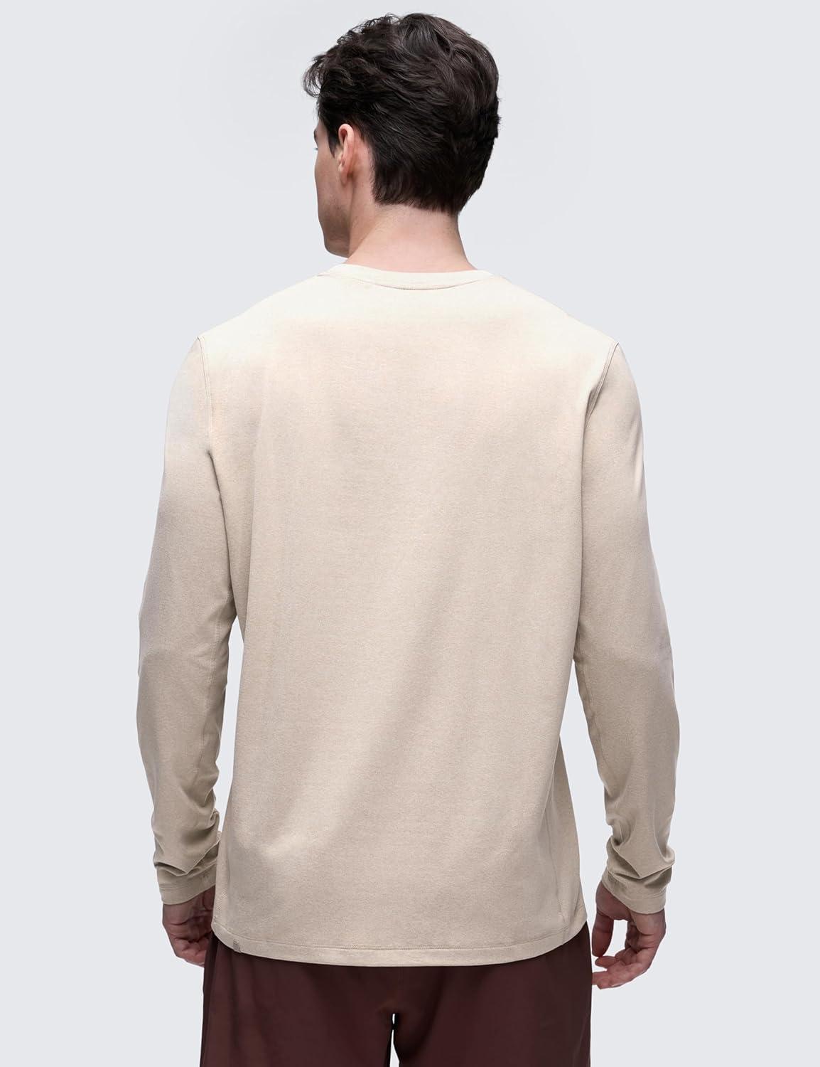 imageCRZ YOGA Cloud Jersey Long Sleeve Shirts for Men  Crewneck Breathable Casual Workout TShirts Soft Basic TopsMojave Tan