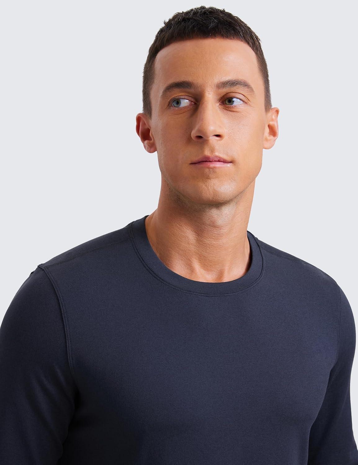 imageCRZ YOGA Cloud Jersey Long Sleeve Shirts for Men  Crewneck Breathable Casual Workout TShirts Soft Basic TopsNavy