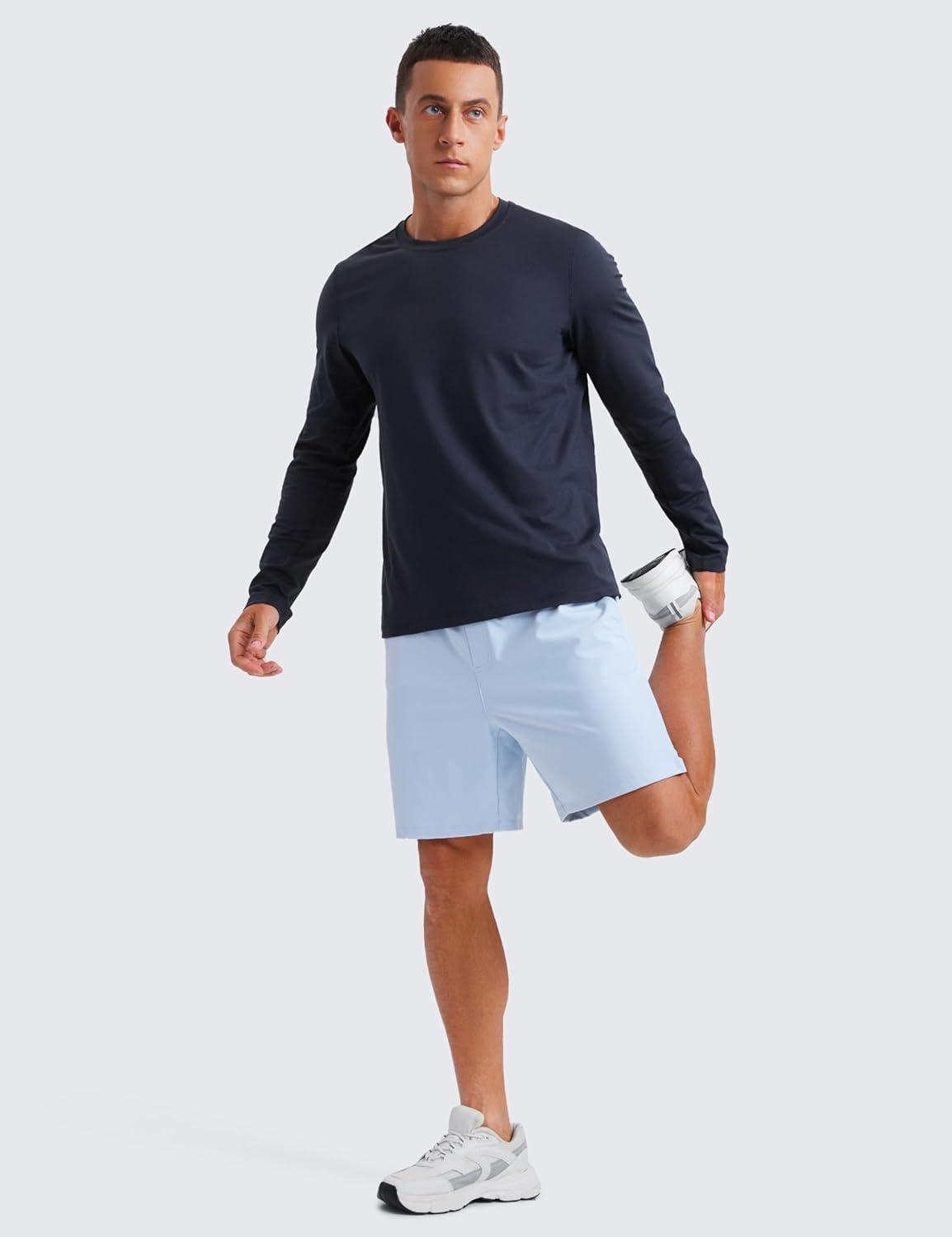 imageCRZ YOGA Cloud Jersey Long Sleeve Shirts for Men  Crewneck Breathable Casual Workout TShirts Soft Basic TopsNavy