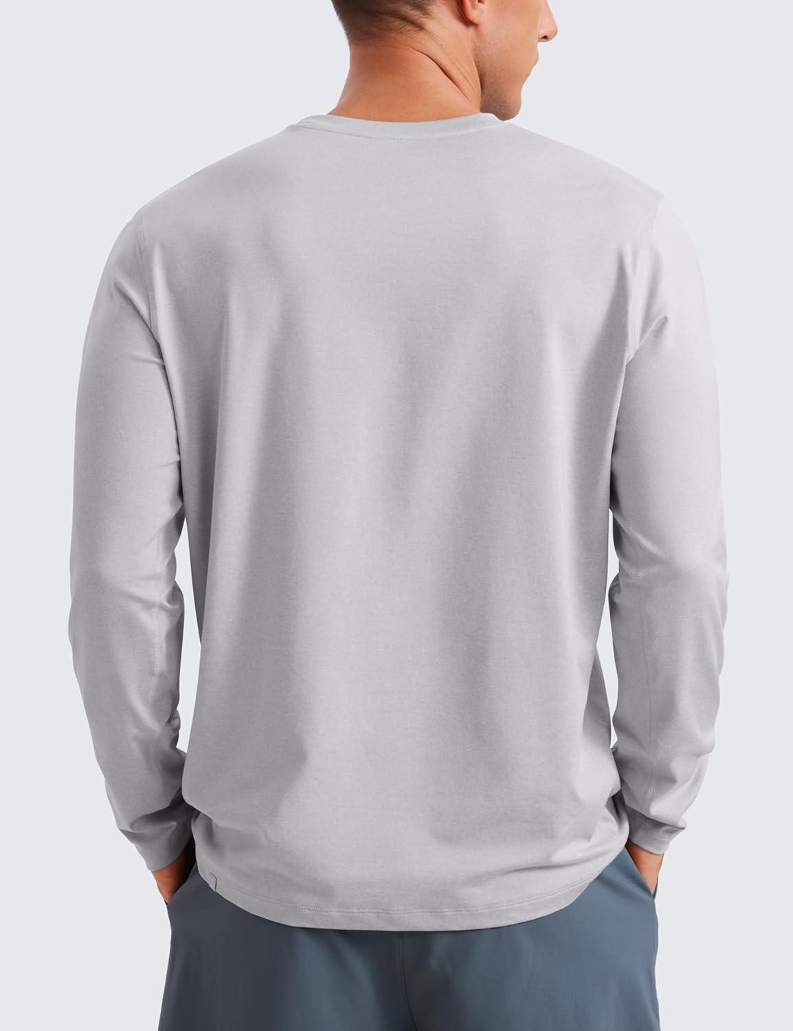 imageCRZ YOGA Cloud Jersey Long Sleeve Shirts for Men  Crewneck Breathable Casual Workout TShirts Soft Basic TopsPlatinum Grey