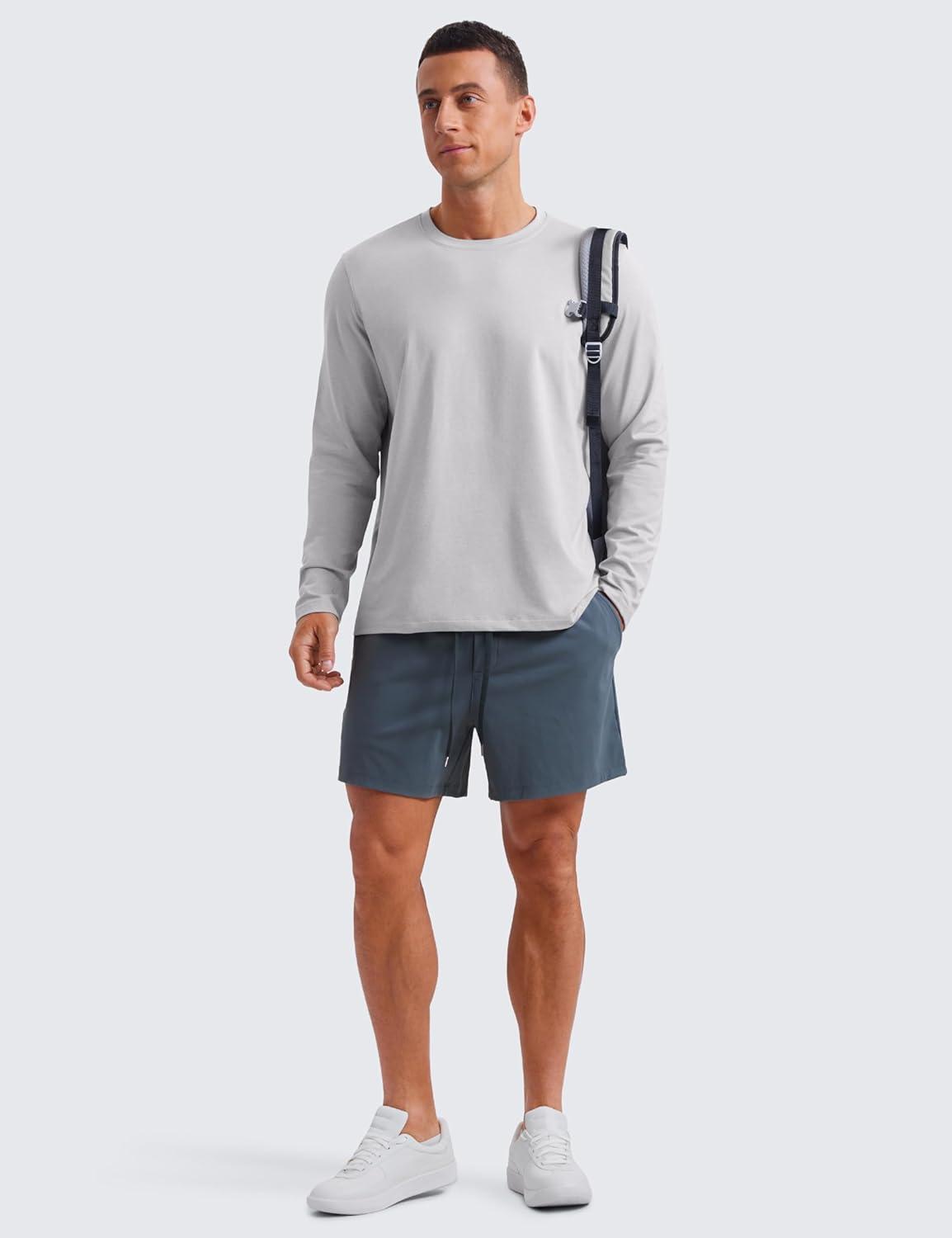 imageCRZ YOGA Cloud Jersey Long Sleeve Shirts for Men  Crewneck Breathable Casual Workout TShirts Soft Basic TopsPlatinum Grey