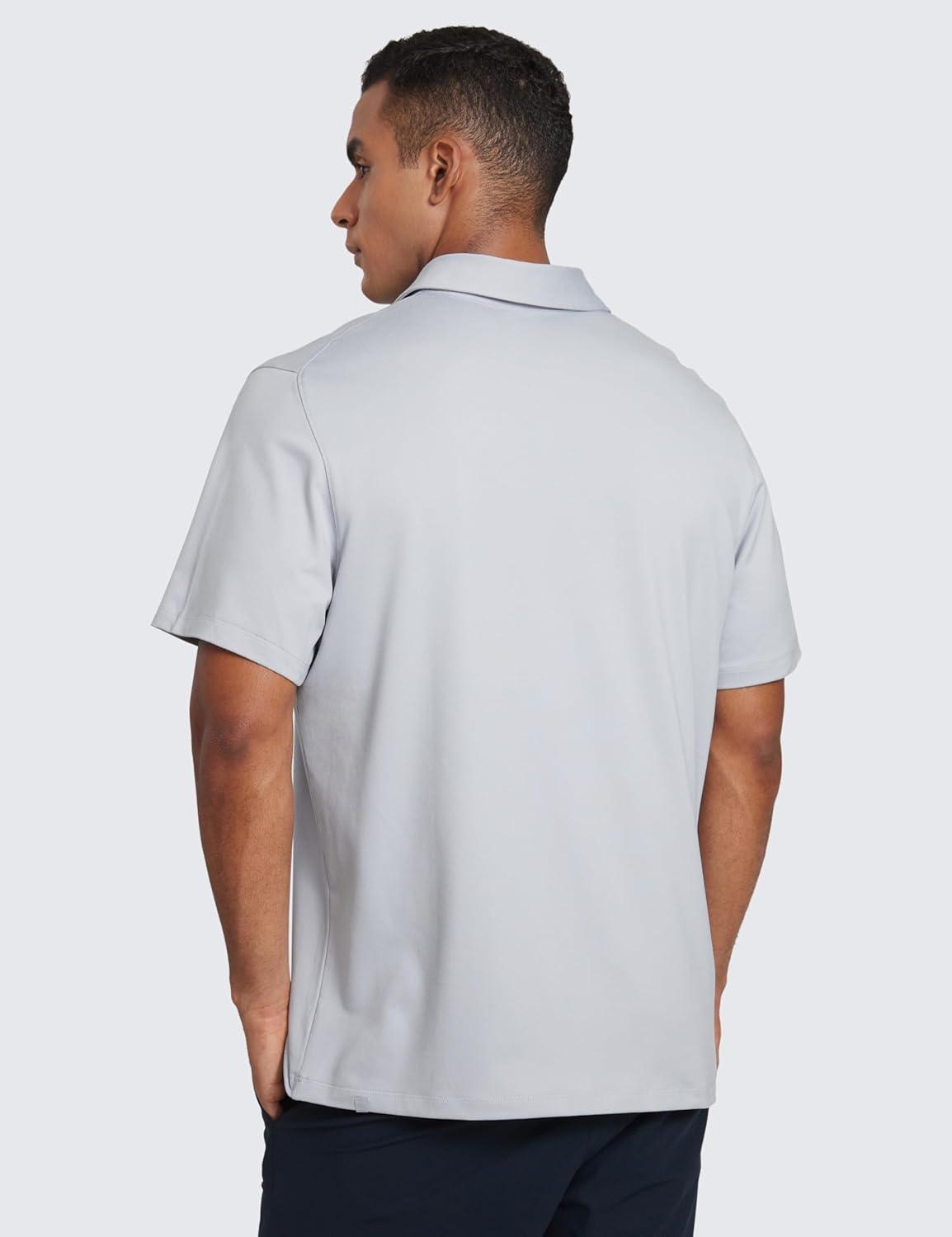 imageCRZ YOGA Cloud Jersey Polo Shirts for Men  Midweight Golf Short Sleeve Tops Soft Athletic Casual TShirtsPlatinum Grey