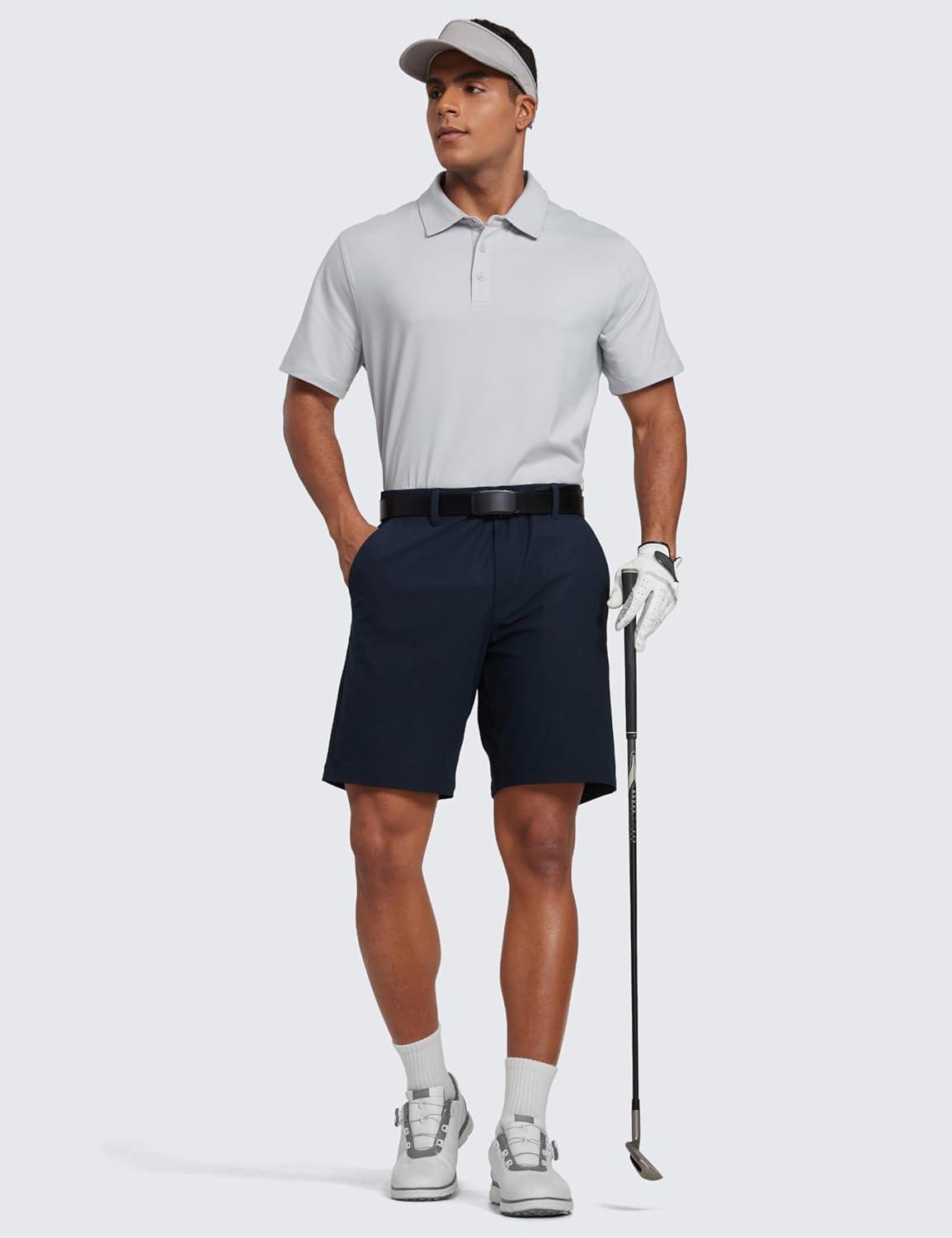 imageCRZ YOGA Cloud Jersey Polo Shirts for Men  Midweight Golf Short Sleeve Tops Soft Athletic Casual TShirtsPlatinum Grey